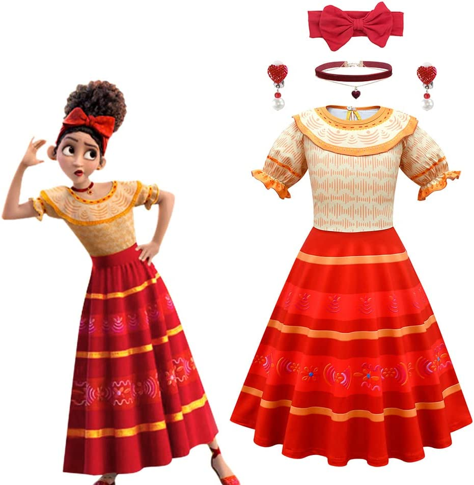 Encanto Girls Puff Sleeve Dolores Role Play Costume Children Carnival Ruffle Style Draped Medium Long Birthday Party Prom Dress (4T) image number 1