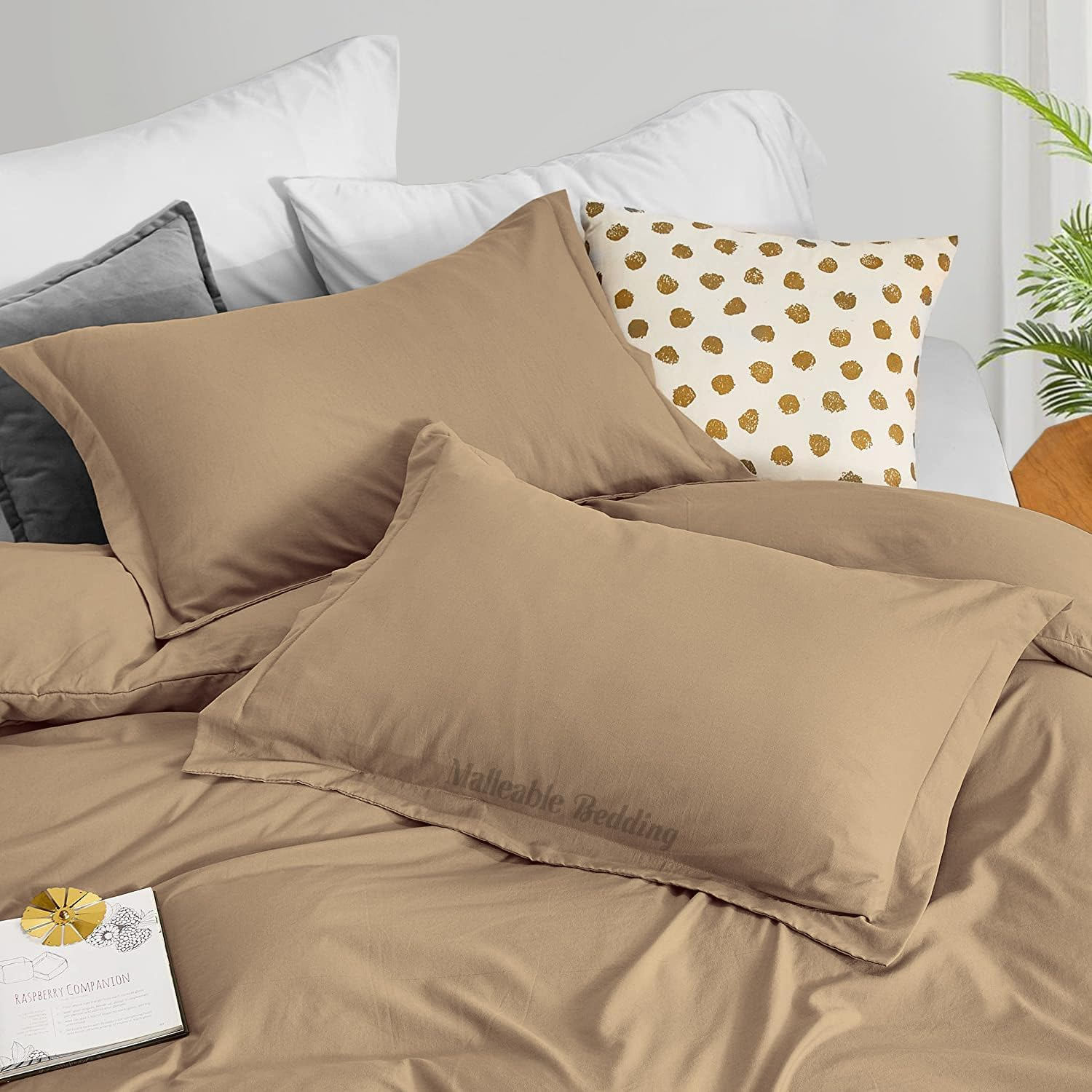 Malleable Bedding Oversized King plus (128X 120) Size Duvet Covers 100% Egyptian Cotton 600 TC Ultra Soft and Breathable 3 Piece Set Taupe Color Quilt Cover with Zipper Closure & Four Corner Ties image number 3
