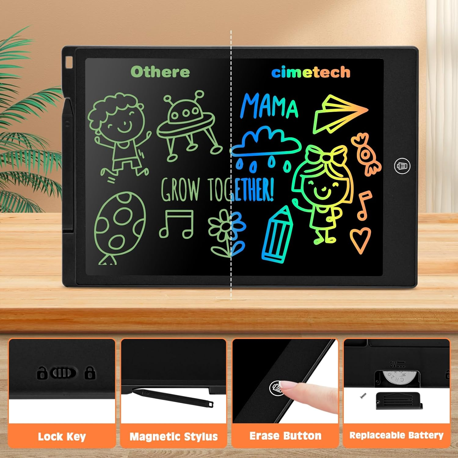 12 Inch LCD Writing Tablet for Kids Toddlers, Drawing Pad Toys for 3 4 5 6 7 8 Year Old Girls Boys, Doodle Board Travel Essentials Christmas Birthday Children Gifts - Pink-12 In image number 3