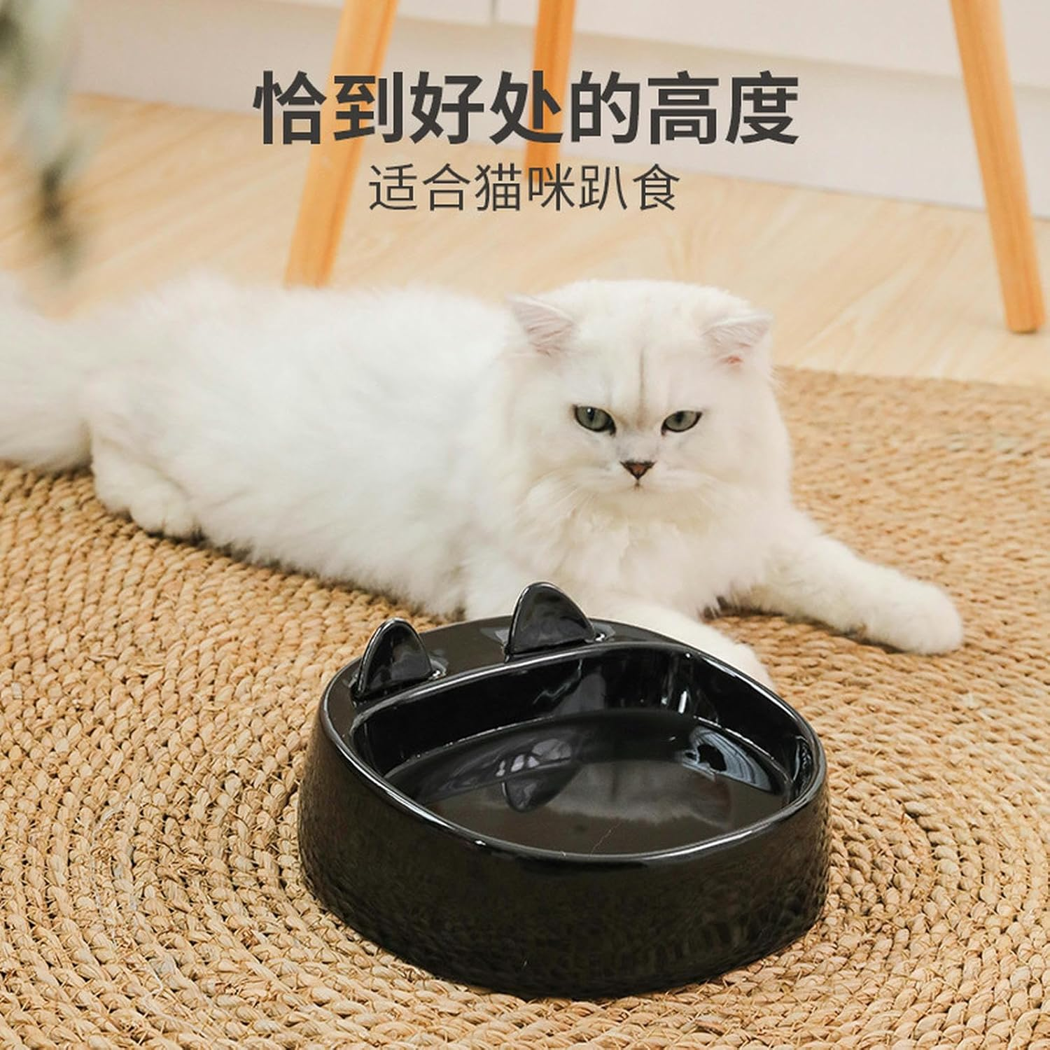 Cat Supplies Cat'S Ears with Fork Spoon Dog Drinking Rice Bowl Pet Cat Bowl No-Spill Non-Slip Pet Water Bowl-Green