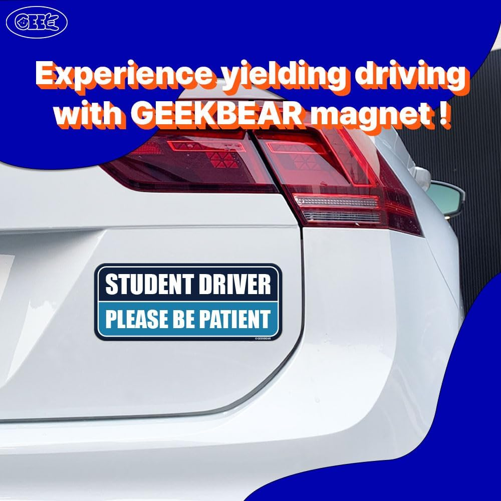 GEEKBEAR Student Driver Car Magnet - Colorful, Reflective, Weather-Resistant - Rectangular 8.7 X 3.5 in (Navy/Blue) - Blue/Salmon image number 2