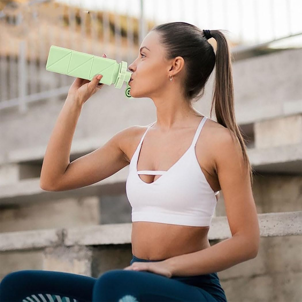 Idopick Collapsible Water Bottle, Leak-Proof Silicone Foldable Water Bottles Cup for Travel, Easy-To-Carry Design and Compact Size for Gym Travel Camping Hiking Running, BPA Free, Green image number 1