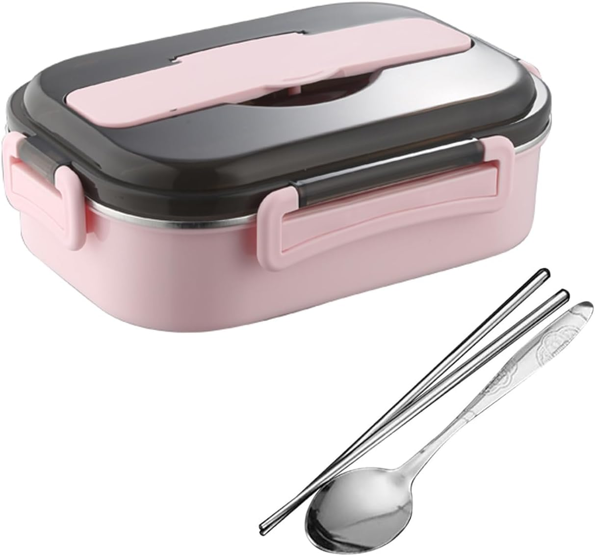 Yharnamite Thermal Lunch Box, 2-Compartment Stainless Steel Keep Warm Lunch Box Portable Leakproof Insulated Lunch Box with Cutlery Holder for Students, Office Workers, Travel (Blue)