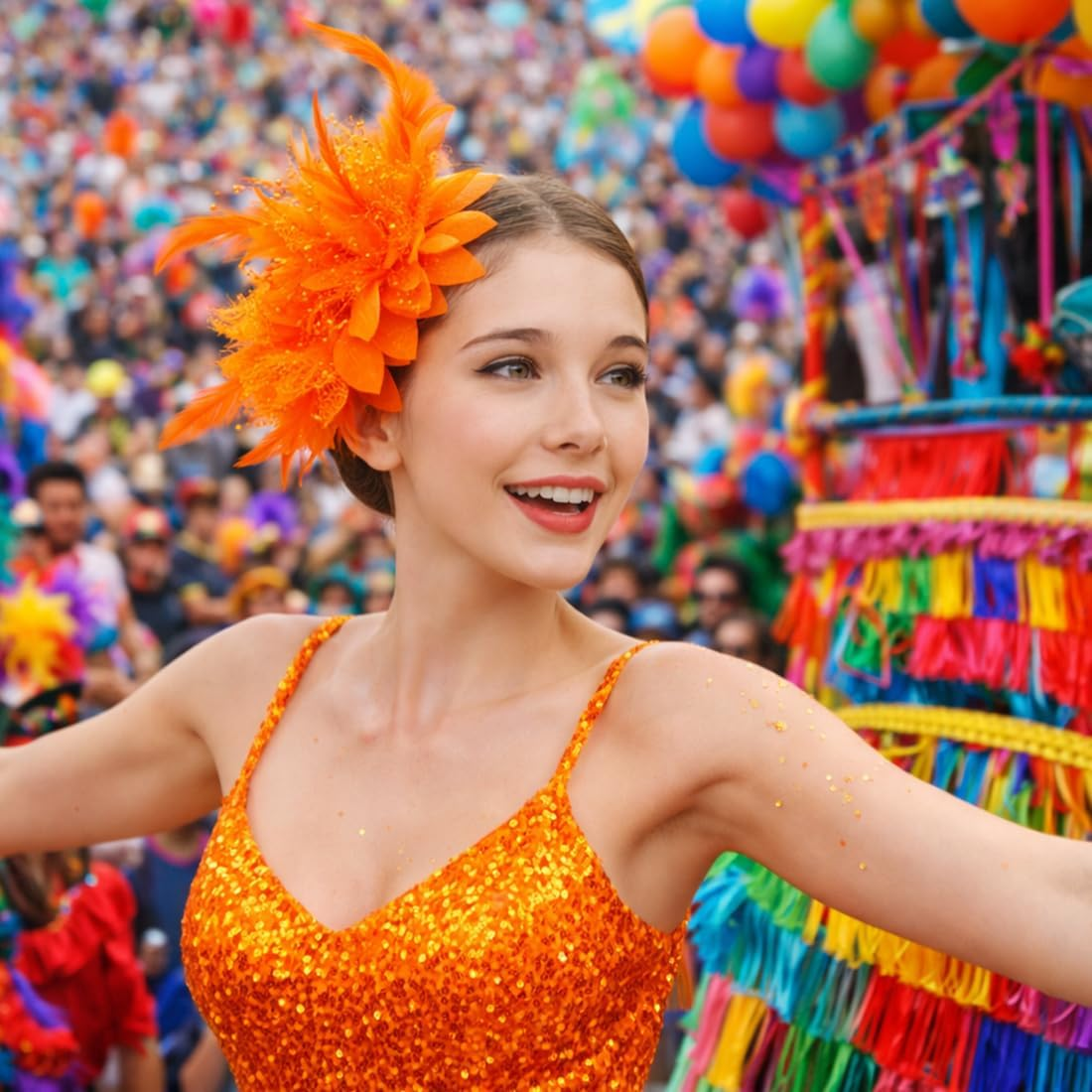 OIXEYA Feather Headband, Costume for Carnival, Feather Headband with Artificial Flowers, 1920S Fascinator Headpiece for Women, for Carnival Party, Cosplay, Wedding (Orange) image number 3