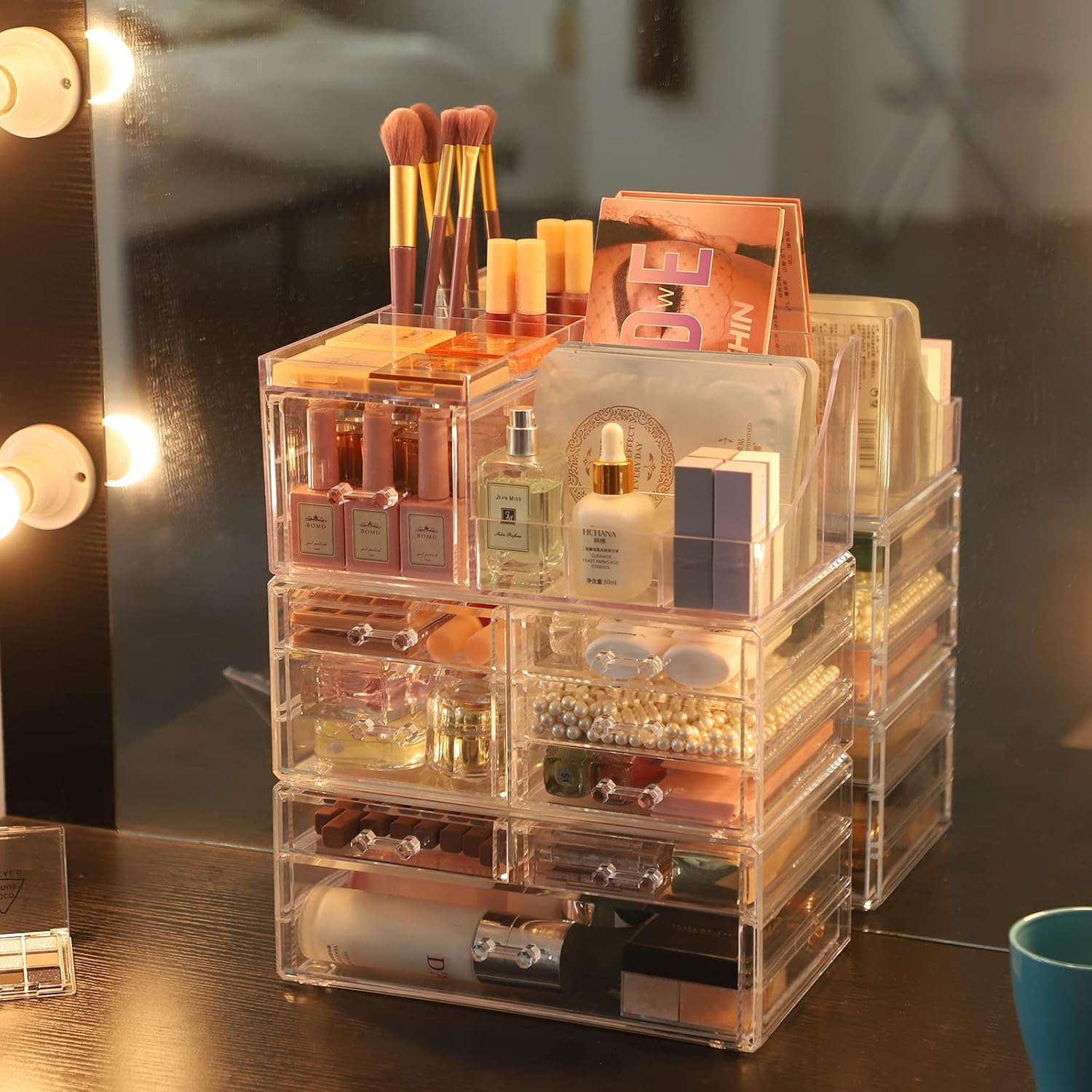 Cq Acrylic Makeup Desk Cosmetic Storage Organizer with Drawers for Dressing Table,Vanity Countertop,Bathroom Counter,Elegant Vanity Holder for Brushes,Eyeshadow,Lotions,Lipstick and Nail Polish image number 3