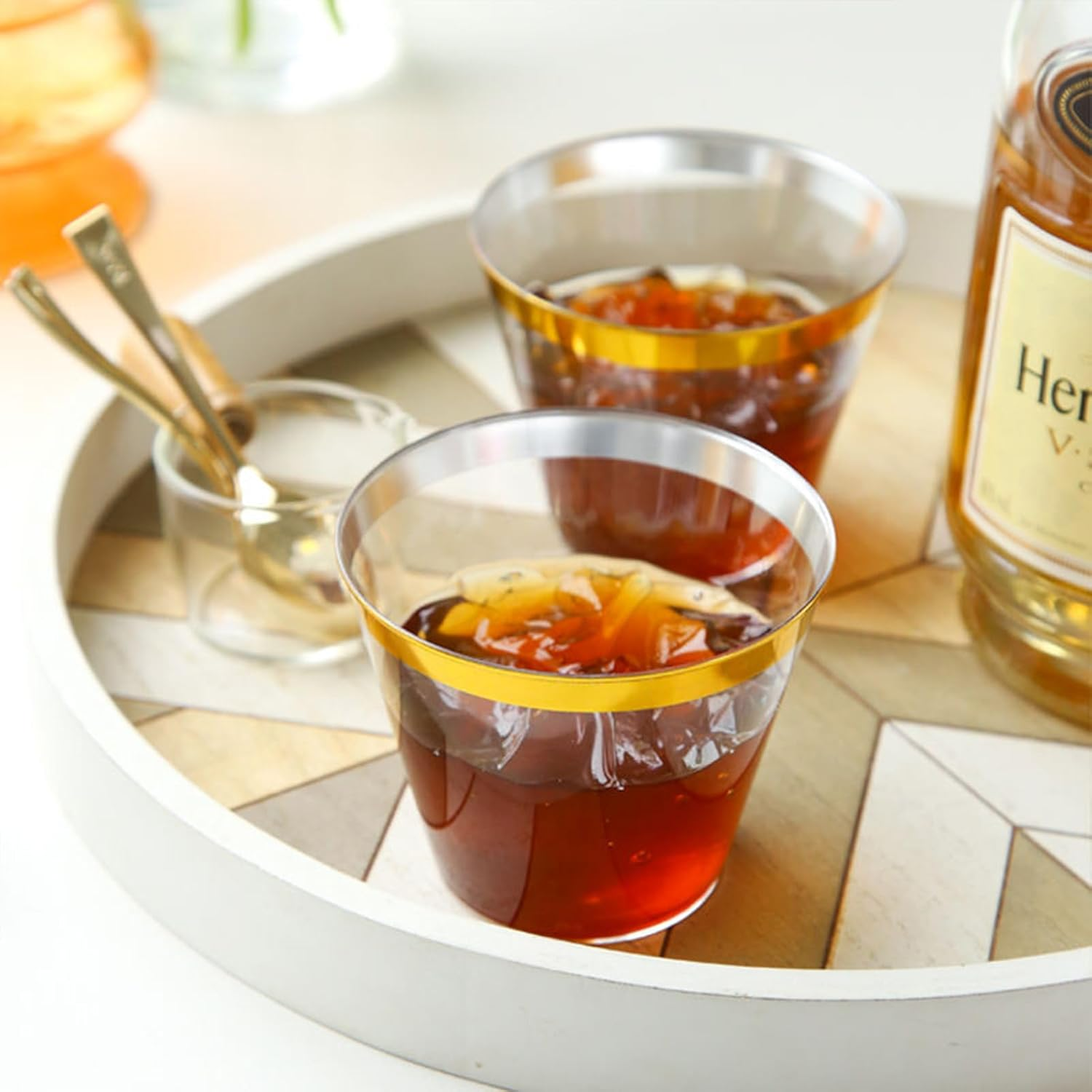 100 PCS Champagne Gold Cups, 9 Oz Elegant Reuse Wine Glasses Cups image number 1