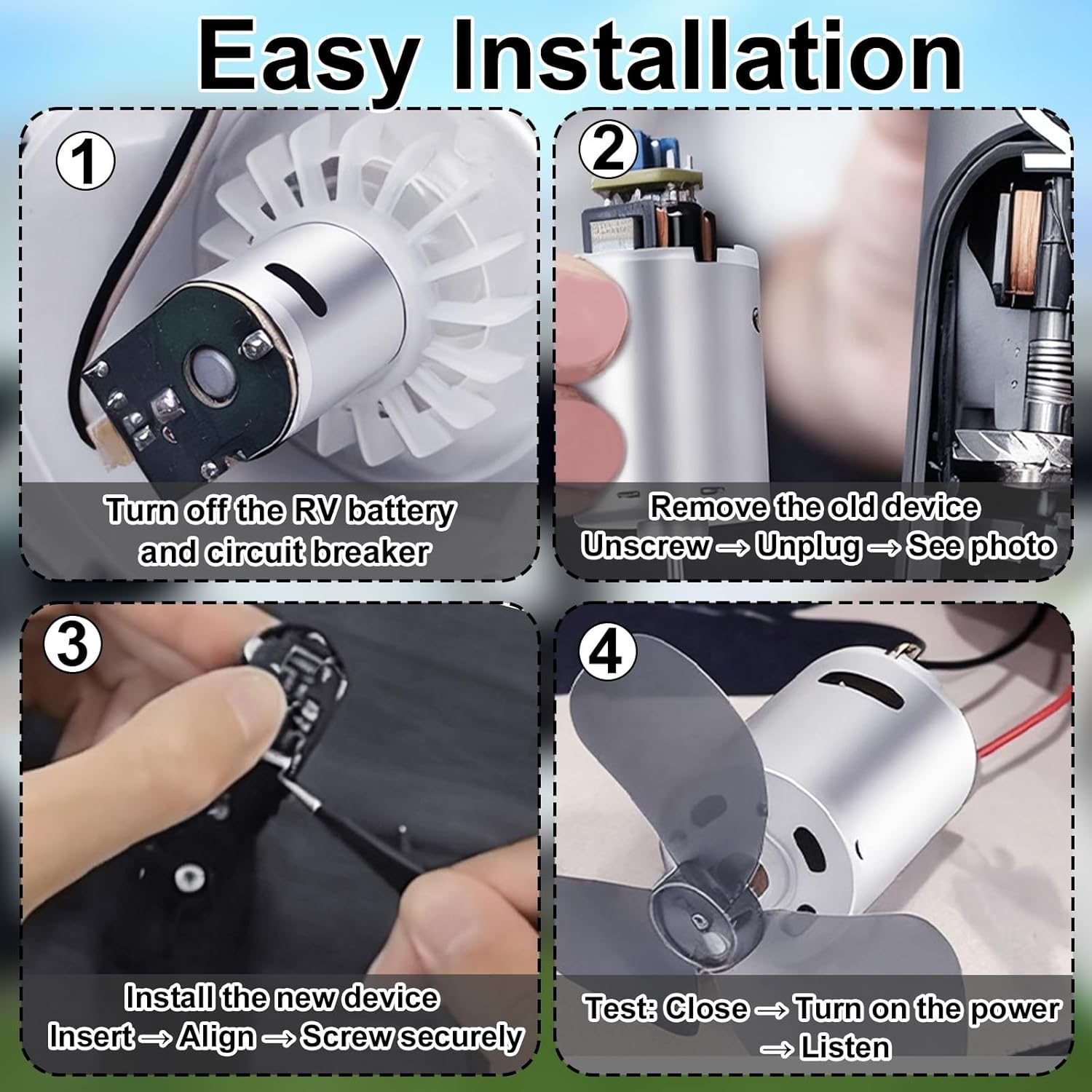 2Pcs 12V DC Fan Motor for Ventline BVD0218-00, RV Bathroom Roof Vent Fan Motor with round Shaft Compatible with Ventline Ventadome Lids Accessories image number 3