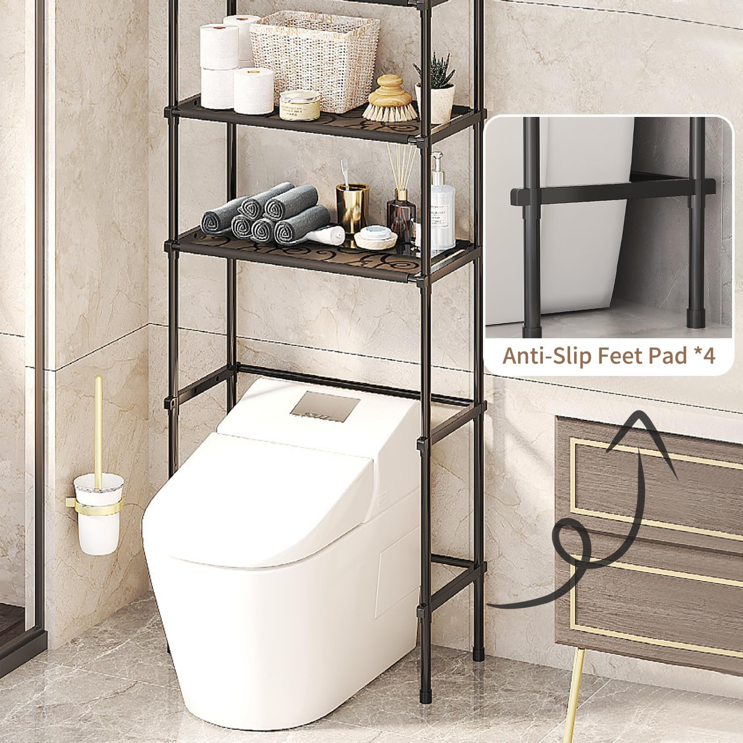 Over the Toilet Storage Rack,3 Tier Bathroom Shelf Organizer over Toilet Storage,Above Toilet Storage Rack,Space Saver,Easy to Assemble,Fit Most Toilets image number 6