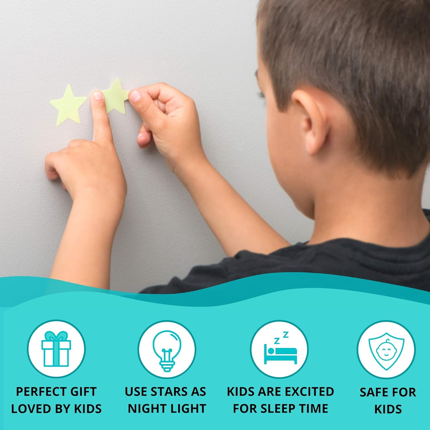 LUMOSX Glow in the Dark Stars for Ceiling Decor 1050Pcs Wbonus Moons and Constellation Ebook | Glow in the Dark Stickers of Ceiling Stars, Glowing Star Decal Decoration, Star Ceiling for Kids image number 4