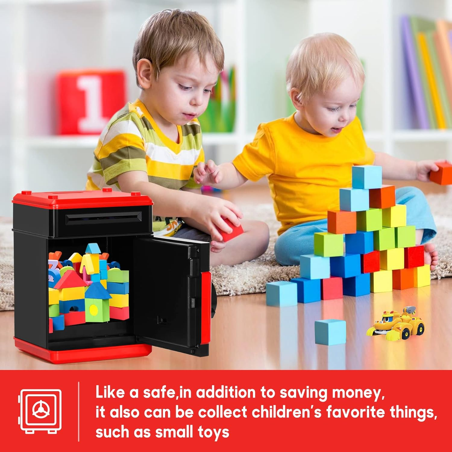 Electronic Piggy Bank for Kids, Money Bank with Password/Cute Mini ATM Piggy Bank Coin Can, Auto Scroll Cash Safe Box, Great and Practical Birthday Gifts for Boys & Girls (Black and Red) - Black image number 6