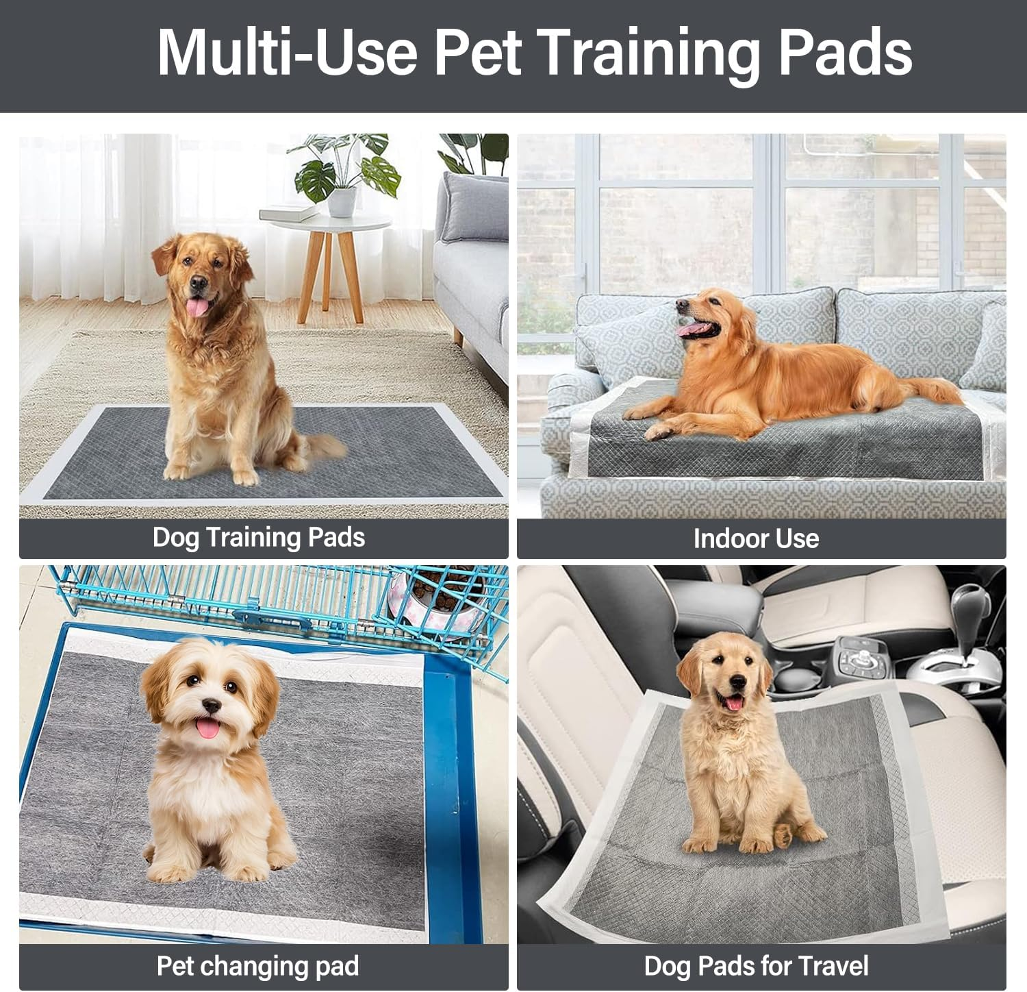 Puppy Pads 50 Packs - 45X60 Cm Large, Bamboo Charocoal Dog Pee Training Pads, Charcoal Odor-Control Puppy Pads with Leak-Proof Quick-Dry Design, Super Absorbent for Dogs Puppies, Doggie, Rabbits, Cats