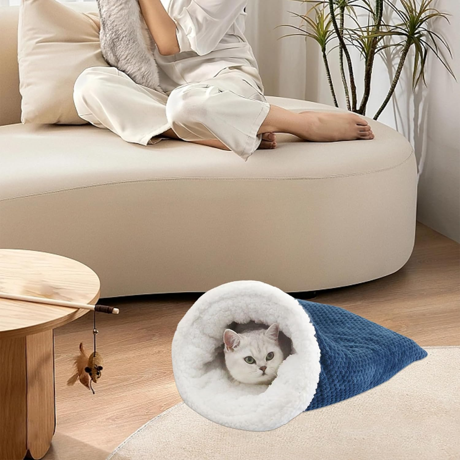 Cat Sleeping Bag Soft Cat Shelter Dog Snuggle Sack Soft Plush Large Cat Sack Self Warm Cat Bed for Winter Cosy Cat Bed Cave 360&deg; Wrap Comfortable Pet Snuggle Sack for Cats up to 6Kg image number 4