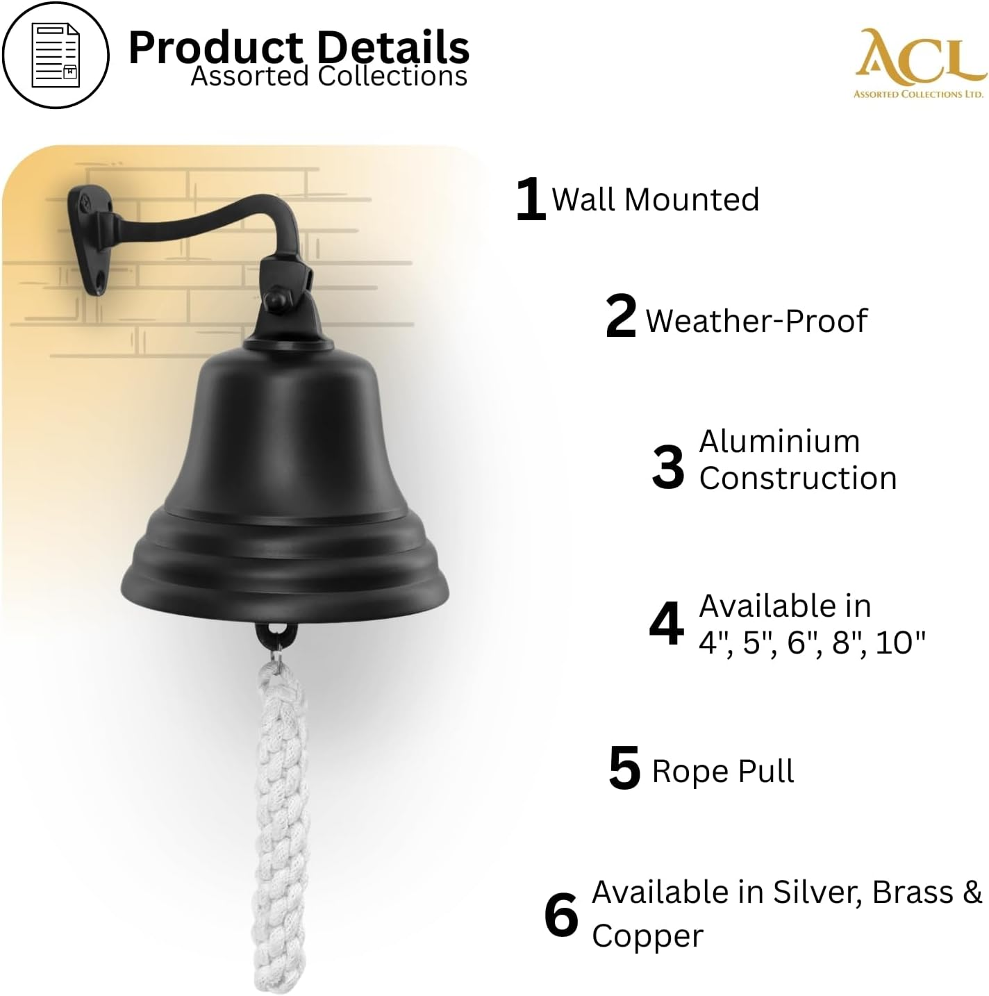 Assorted Collection Last Order Bell - Bar Accessories for Home Pub Handbell Wall Mounted Barbell Nautical Decorations &ndash; Unique Black Bell with Crisp Loud Sound Ideal for Christmas, Reception, Pubs 6" image number 4