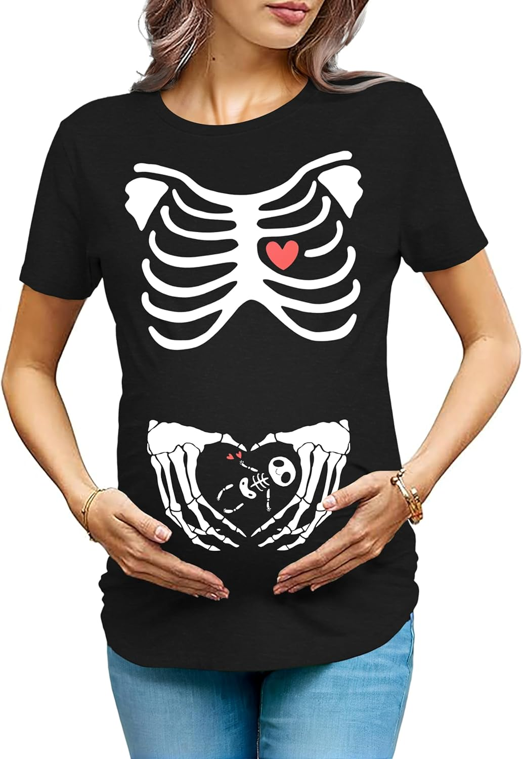 Maternity Shirts for Halloween Thanksgiving Pregnancy Clothes Funny Skeleton Pumpkin Pregnant Announcement Tshirt