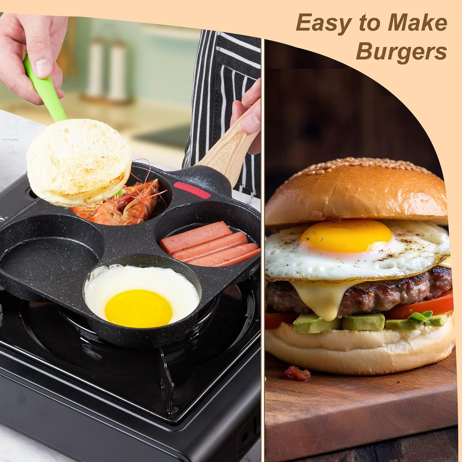 Mylifeunit Egg Frying Pan, 4-Cup Egg Pan Nonstick, Fried Egg Pan Skillet for Breakfast, Pancake, Hamburger, Sandwiches, Suitable for Gas Stove & Induction Cookware