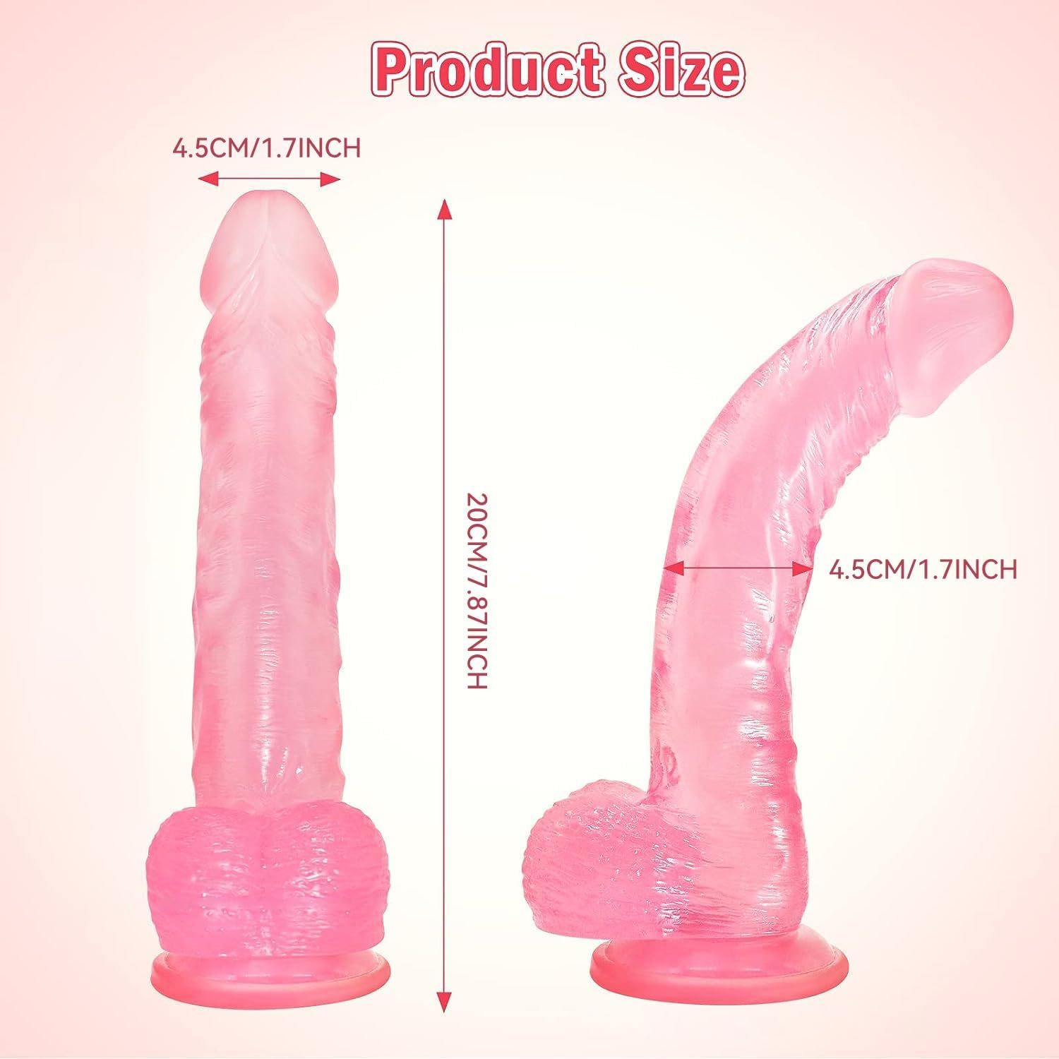 21CM Realistic Classic Pink Dildo Striking Flexible Silicone Toys，Smooth Ultra-Soft Stick Bendable with Super Suction Cup (Clear Pink) image number 2
