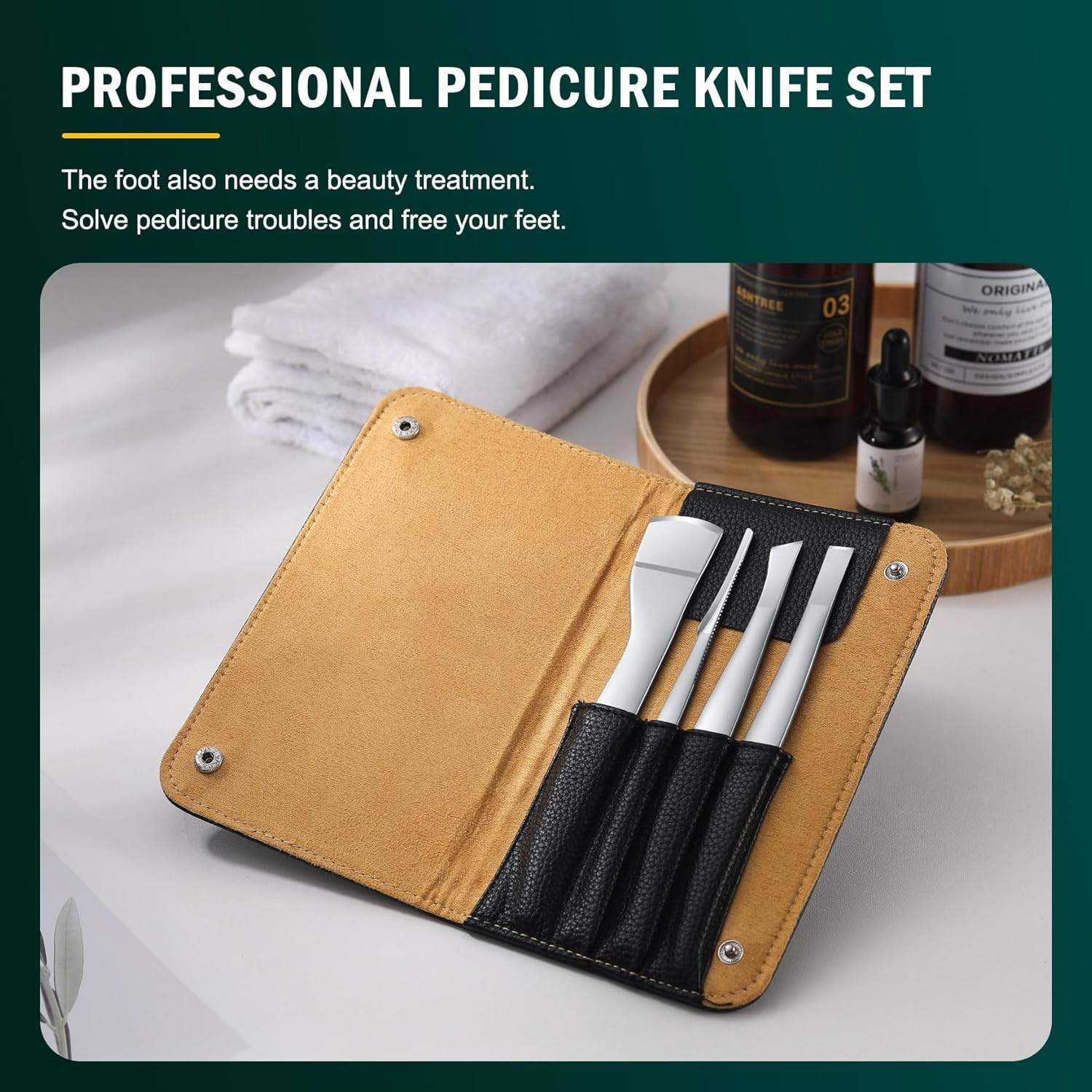 FVION Professional Pedicure Knife Set, 4PCS Ingrown Toenail Removal Blades Kit, Stainless Steel Callus Shaver Foot Blades - Silver image number 3