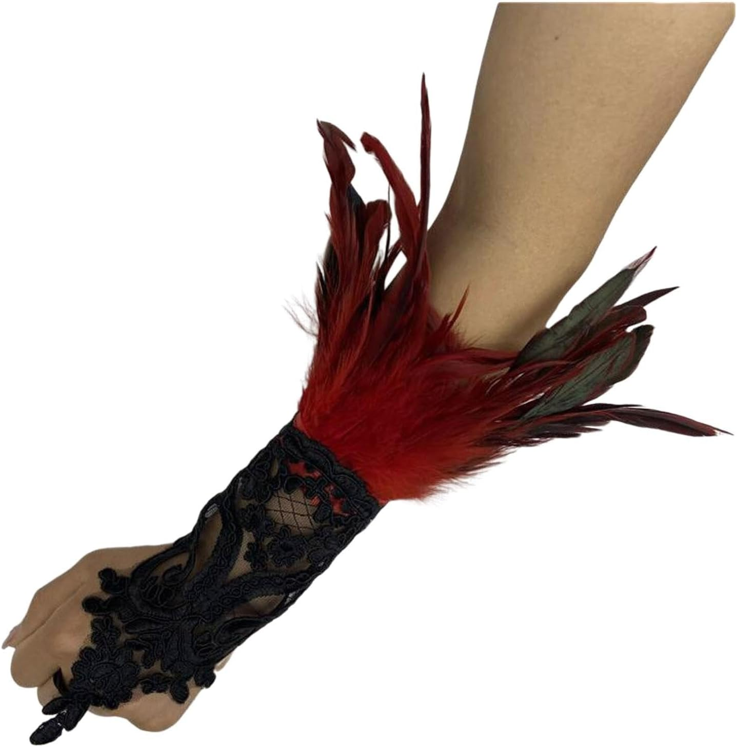 Generic Lace Feather Gloves for Women Witch Angel Costume Accessories Swan Wings Wrist Bands 1920S Sexy Black Gloves - A03-Bk2 image number 3