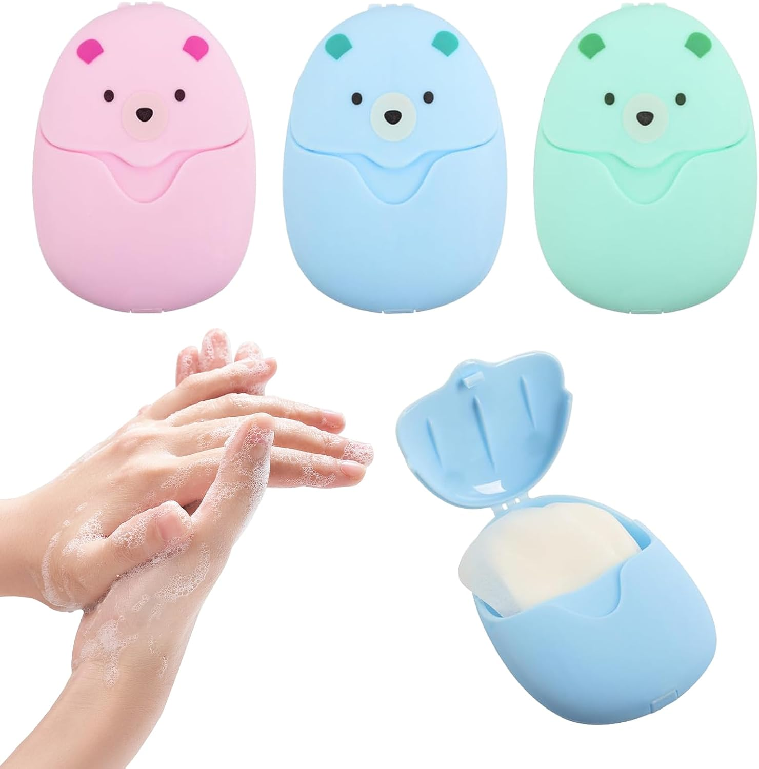 150 Pieces Mini Travel Paper, Soap Sheets, Travel, Paper Soap, Soap Paper, Portable Soap with Plastic Box, for on the Go, Travel, Camp, Outdoor, Hiking, Small and Easy to Carry