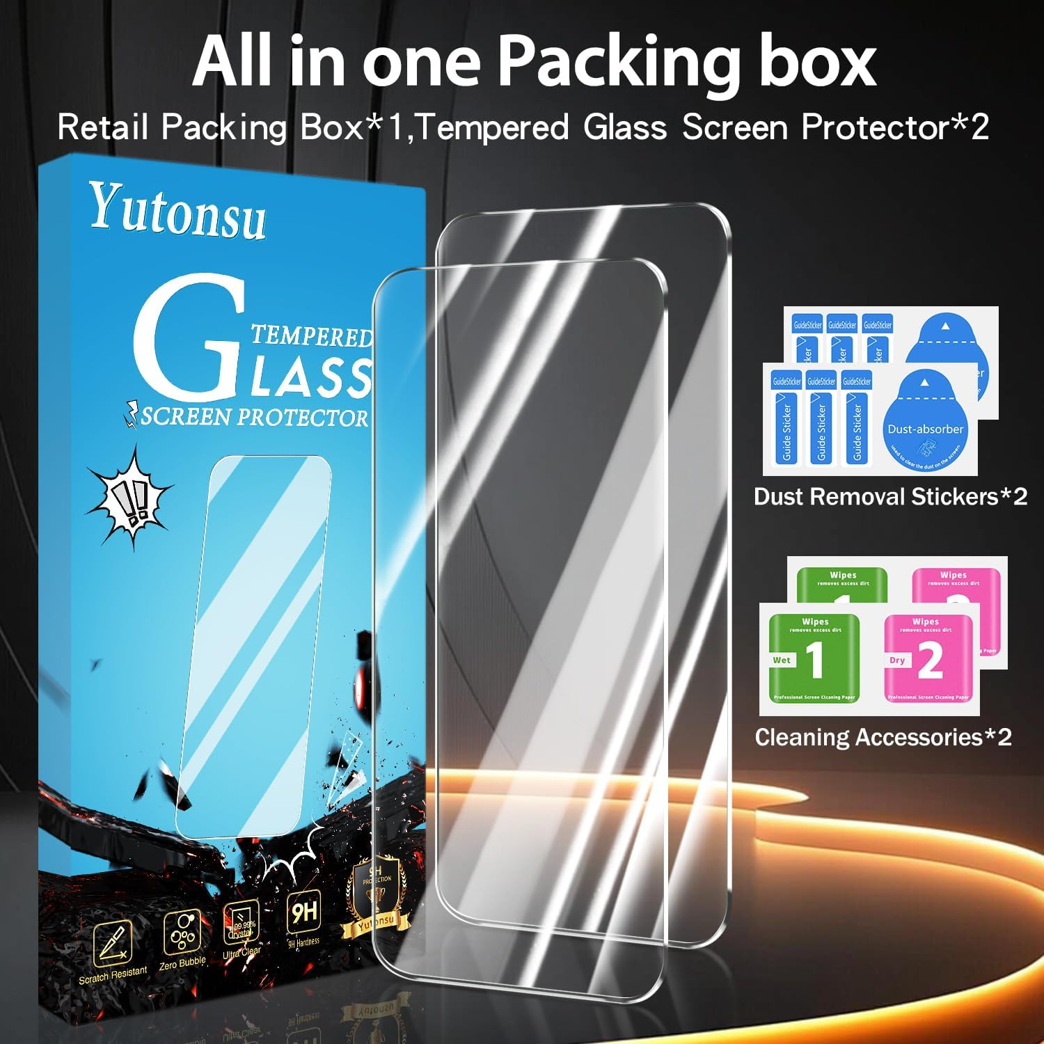 Yutonsu 2 Pack Tempered Glass Screen Protector for Iphone 17 Pro Max, 9H Hardness, anti Scratch, Bubble Free, Case Friendly image number 4