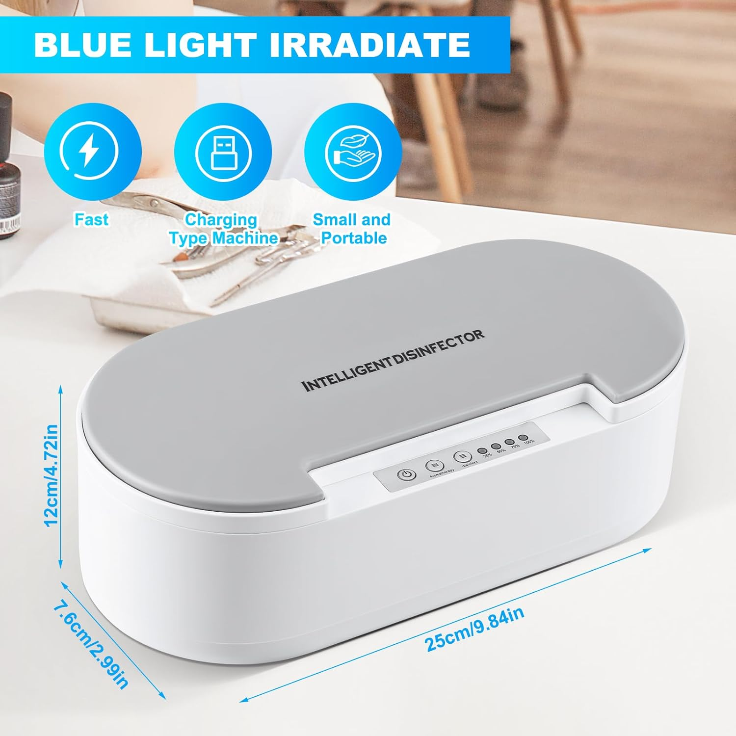 Wbuosz Portable Tool Sterilizer Box Usb,Blue Light Cleaning Sterilizating Box for Manicure Salon,Tweezers,Tattoo,Scissors,Jewelry,Phone, Watch,Keys image number 2