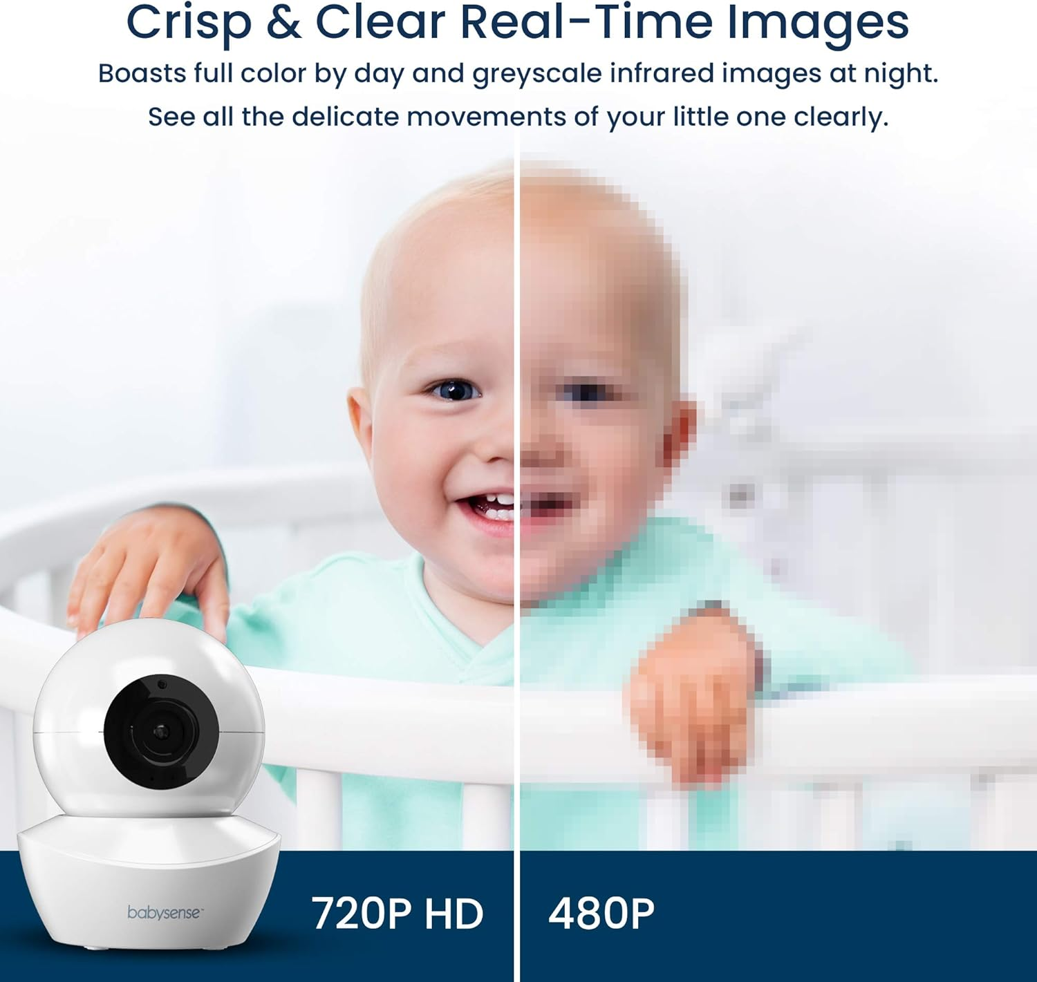 Babysense Add on Camera Video Baby Monitor HD S2, Remote Pan Tilt Zoom, Two-Way Talk-Back Audio, Long Range, Night Vision, Night Light, Lullabies, Temperature Monitoring image number 2