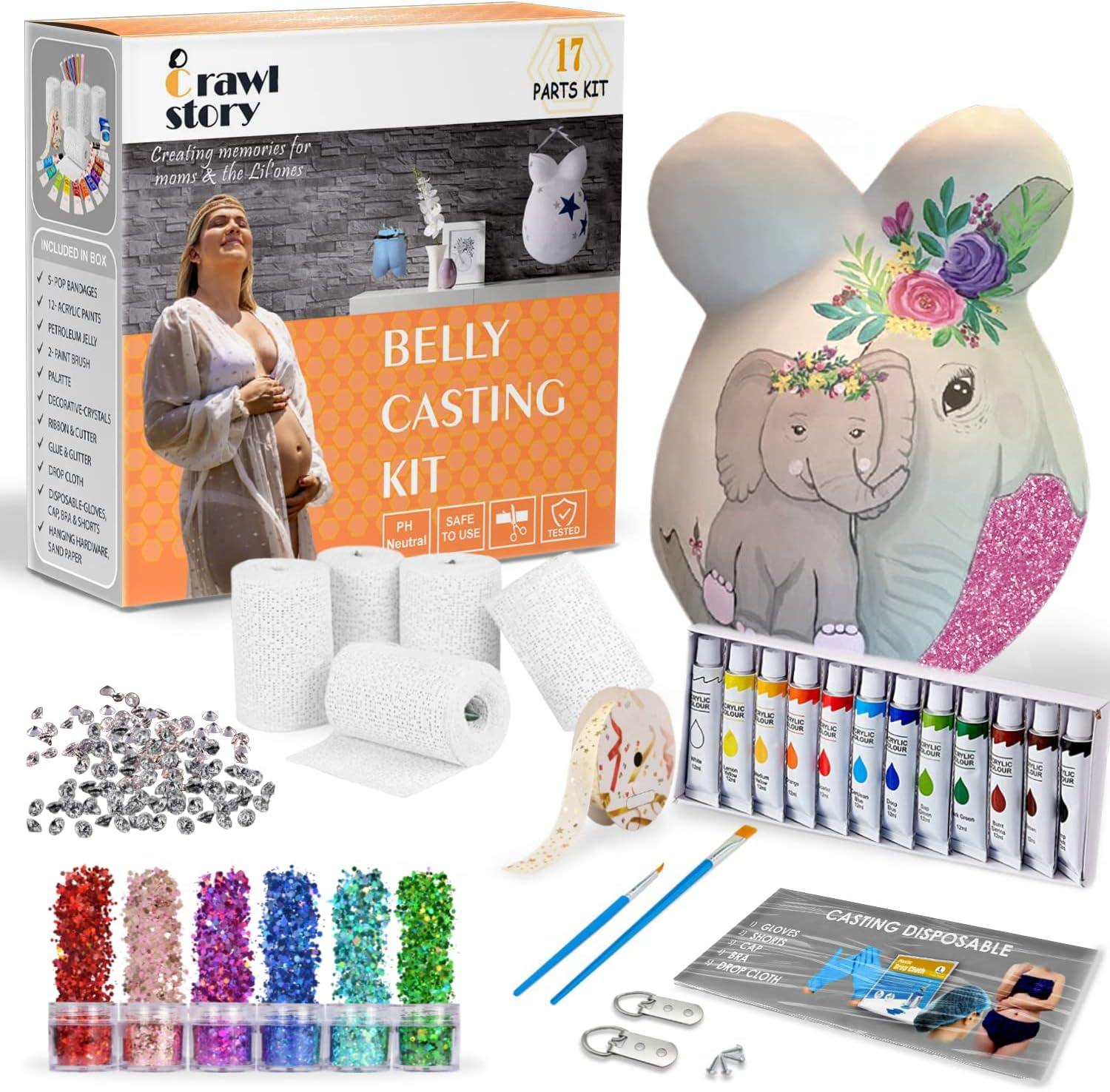 Crawl Story Belly Cast Kit Pregnancy-Baby Casting Kit | with 5-Plaster Cloth Roll, Hanging Hardware & Decorative Items| Perfect Baby Shower & Pregnancy Gifts|Pregnancy Belly Casting Kit Baby Bump Cast