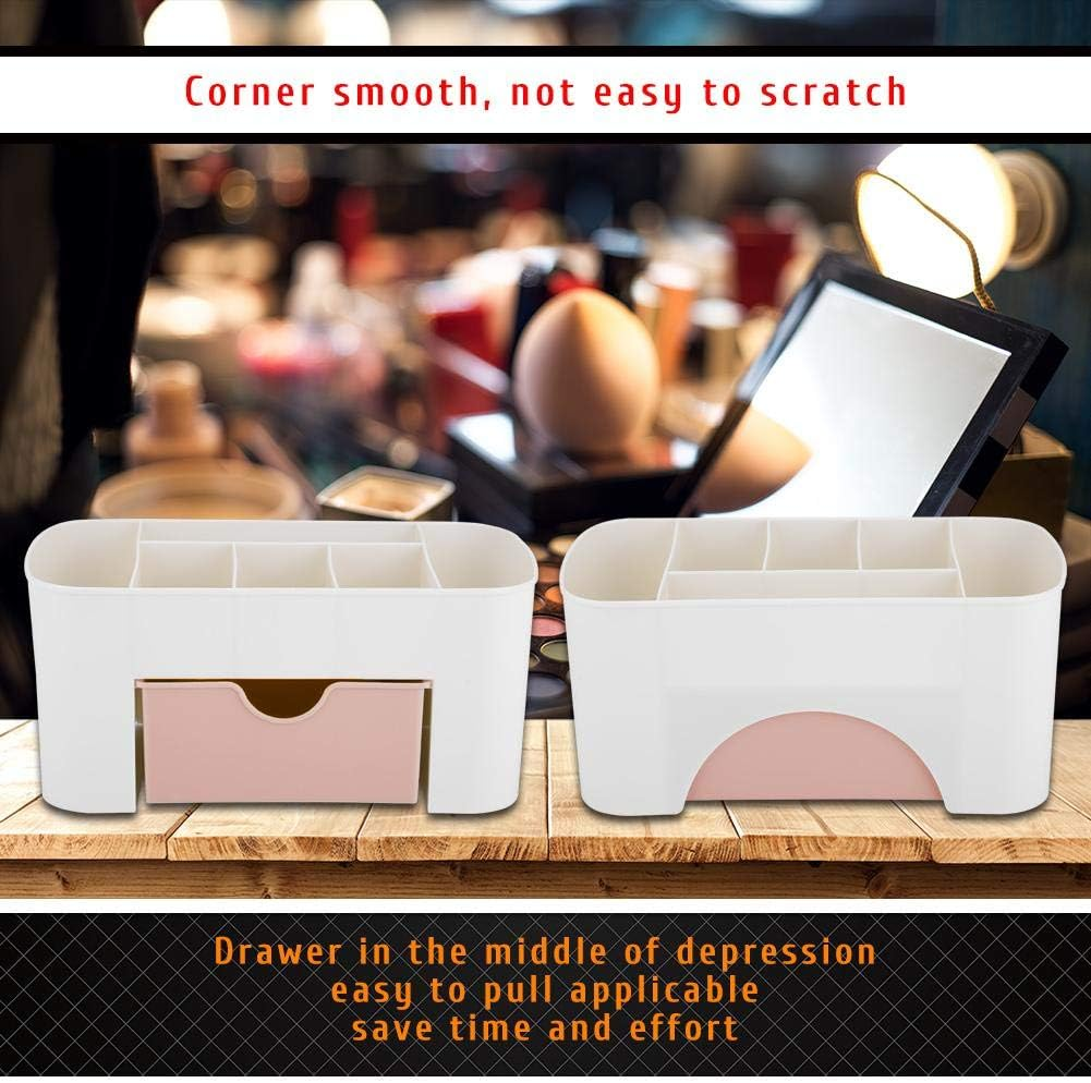 Cosmetic Makeup and Jewelry Organizer, Plastic Multifunction Desk Storage Box with 6 Subgrids, Jewelry, Hair Accessory Case with Drawer, Jewelry Classification, Daily(Pink) image number 1