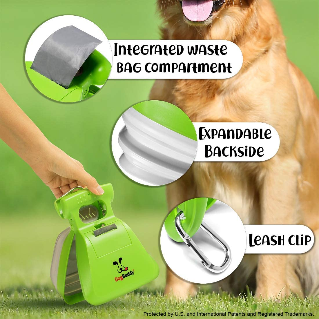 Dogbuddy Pooper Scooper, Portable Dog Poop Scooper, Sanitary Dog Waste Pick Up, Heavy Duty Dog Waste Cleaner with Bag Dispenser, Dog Leash Clip and Pooper Scooper Bags Included (Large, Kiwi) image number 7
