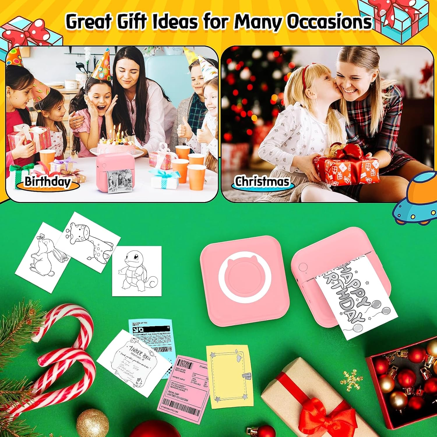 QYCHHJ Inkless Sticker Printer for Iphone/Android/Tablet, Bluetooth Mini Pocket Printer with 8 Rolls Thermal Paper, Portable Mini Printer for School Notes Journal Memo Photo Picture, Pink image number 3