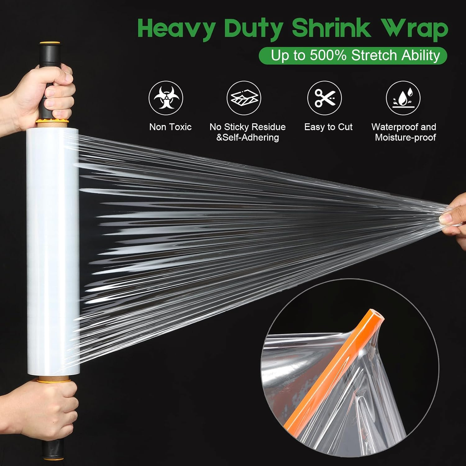 Stretch Wrap Stretch Film with Handles 15" X 1000 Feet Shrink Wrap Packing Moving Suppliers 60 Gauge Plastic Wrap for Pallet Wrapping Shipping and Surface Protection (1 Packs)