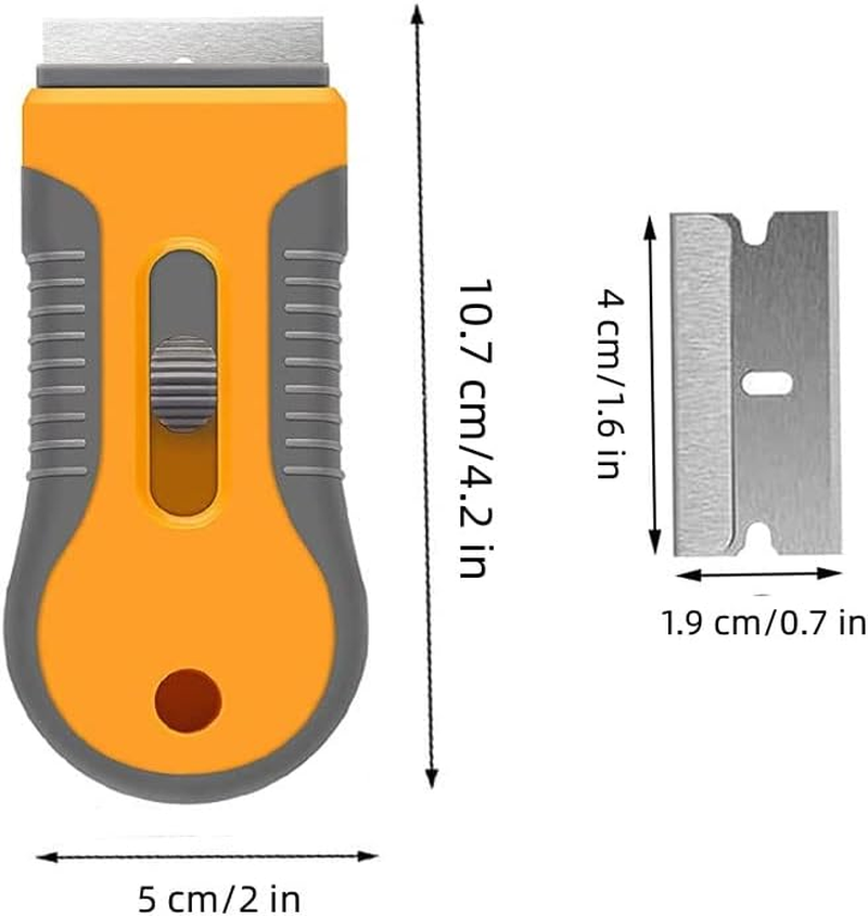 Razor Blade Scraper,1Pcs Multi-Purpose Mini Razor Scraper,Scraper,Mini Scraper Bonus Blades,Multi-Purpose Cleaning Razor Scraper,Plastic Razor Blade Scraper with 10Pcs Metal Blade,Yellow
