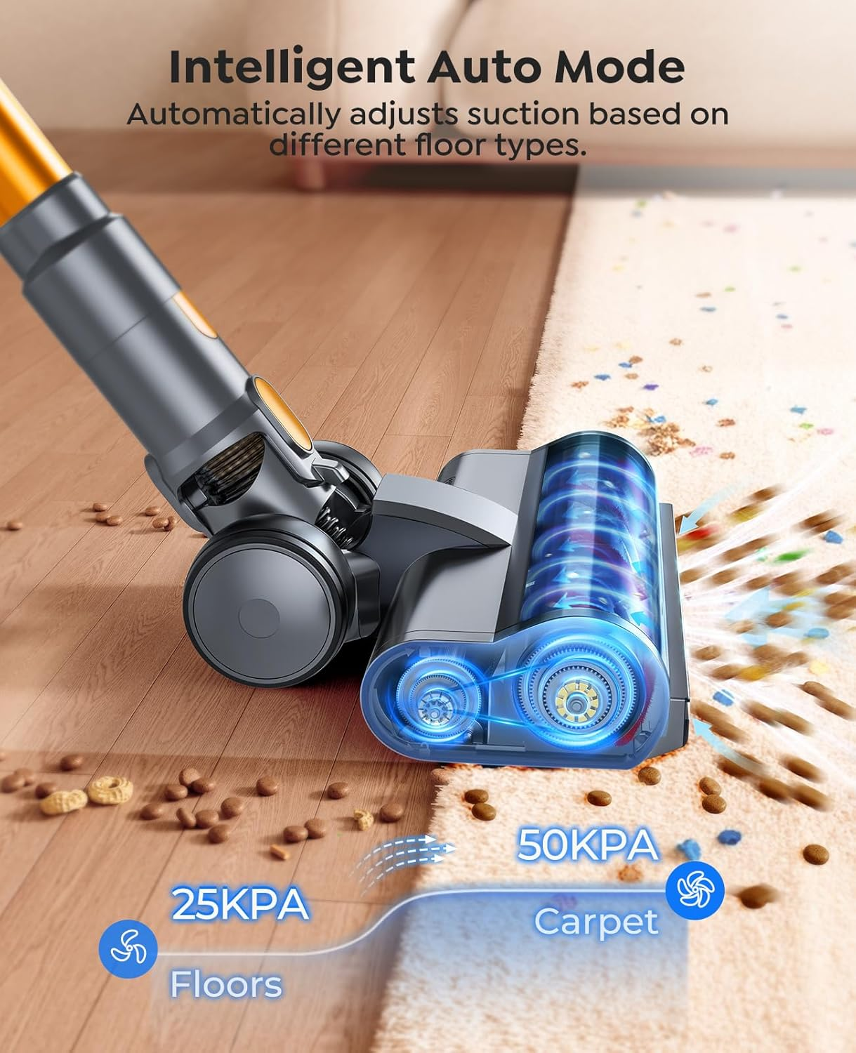 Cordless Vacuum Cleaner, Upgraded 600W/50KPA 65Mins Detachable Battery, Powerful Stick Vacuum with Self-Standing Feature, Auto Mode, Wall Charging, LED Display, Vacuum 1M Extendable Hose for Home/Car image number 1