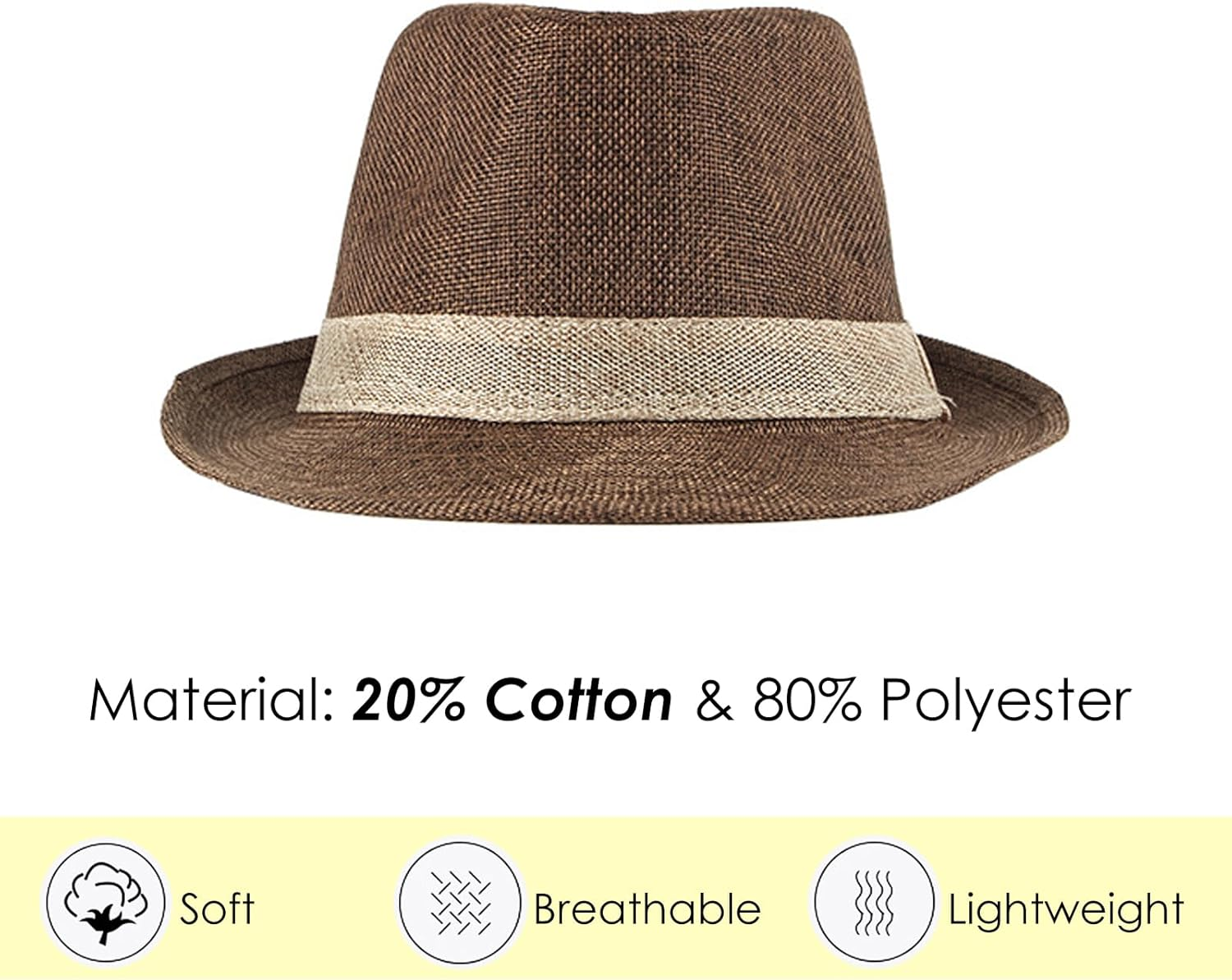 Lisianthus Fedora Hat for Men Panama Trilby Hat Short Brim Summer Sun Hat