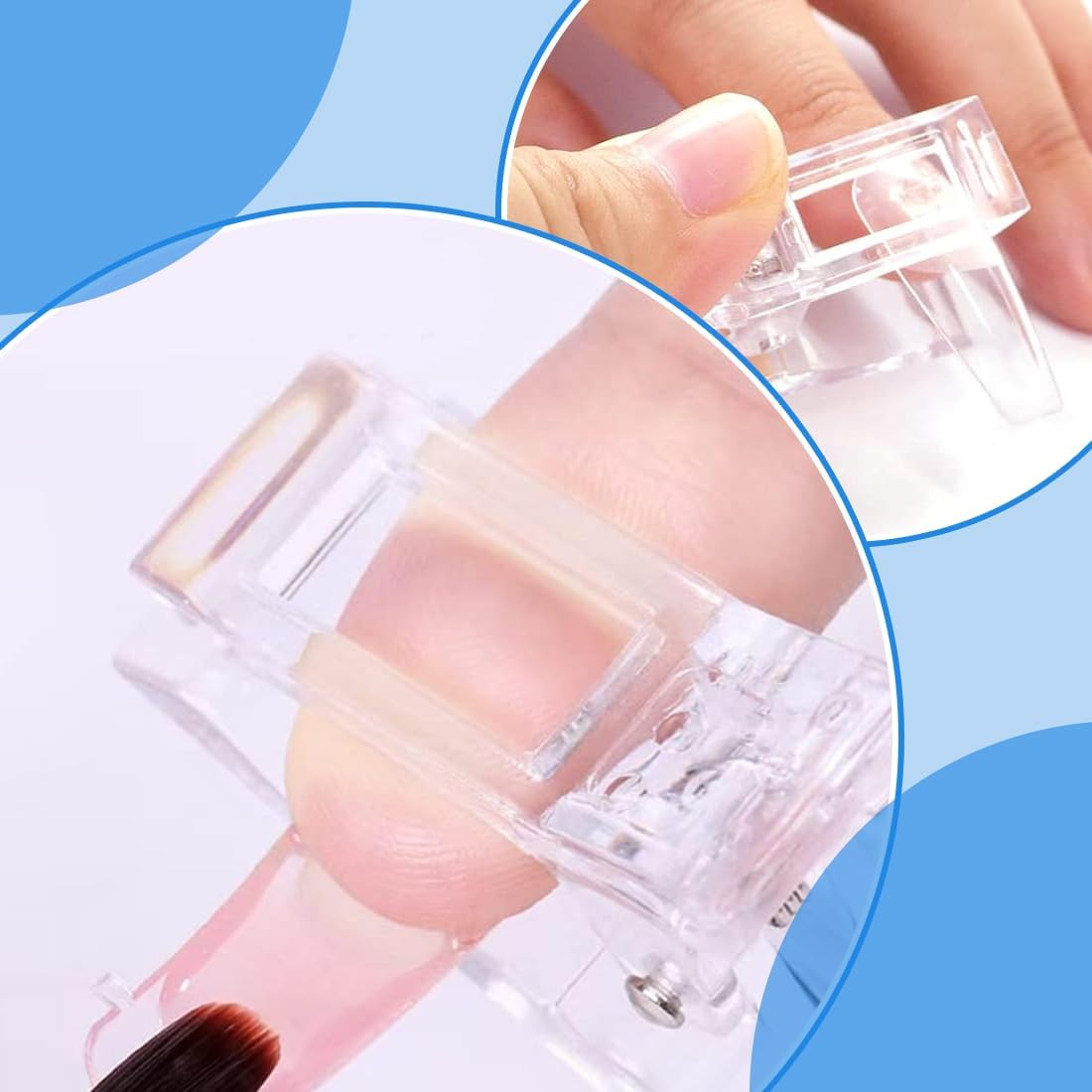 BIRLOZA Pack of 10 Polygel Nail Clips Nail Tips Clip Nail Tool Clip Nail Tips Clips Nail Clips for Poly Gel Nail Extension Nail Clips for Gel Nails (Transparent)