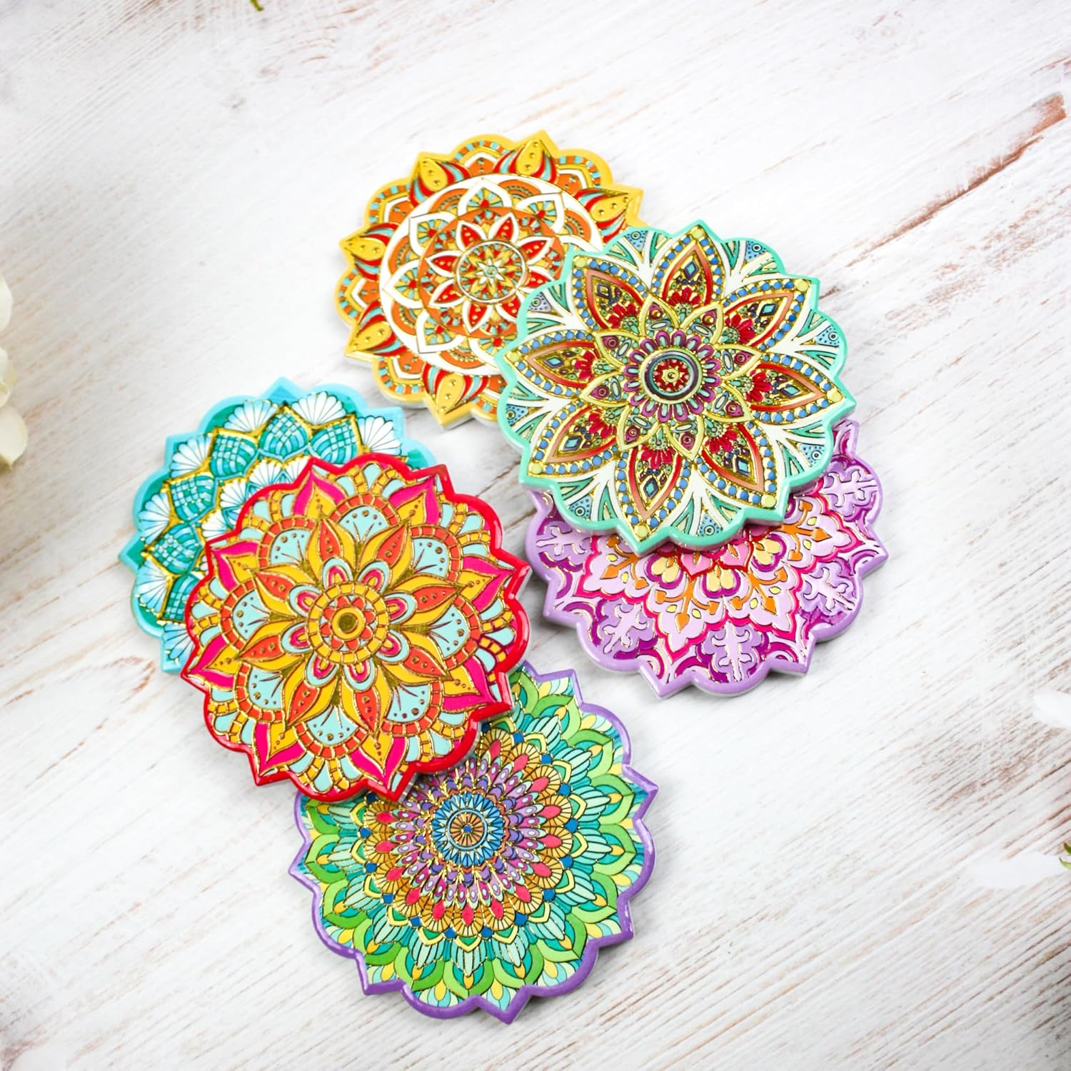 6Pcs Drink Coasters Set- Coasters for Coffee Tables, Bars, Apartments - Perfect for Mugs, Glasses, Cups, and Beer、 (Gold Hot Stamping) - Gold Hot Stamping image number 6