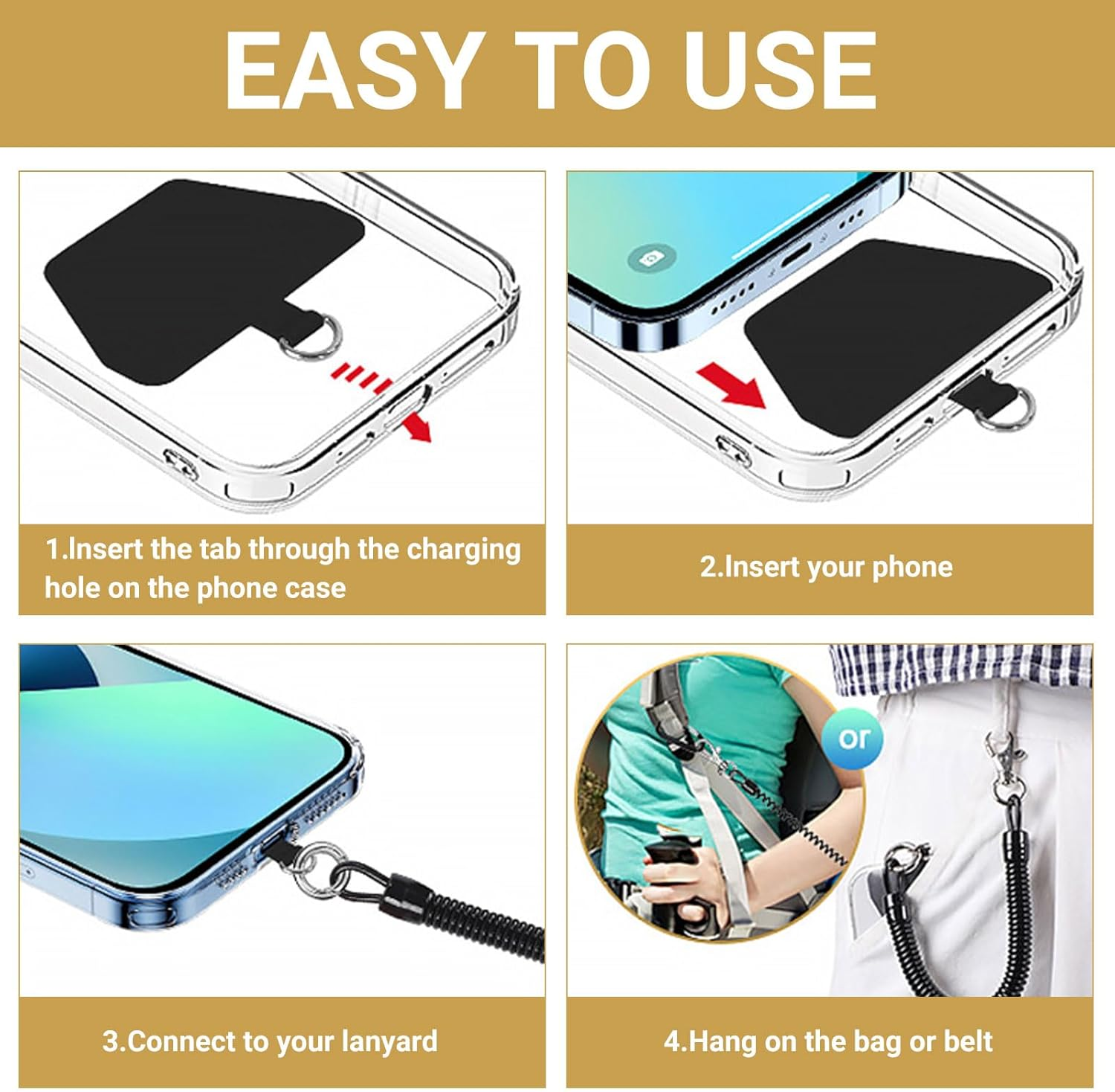 Lunarcharm 2 Pack Phone Lanyard Anti-Theft Strap Coiled Cord for Outdoor Hiking and Climbing for Most Smartphones (Black + Black) image number 1