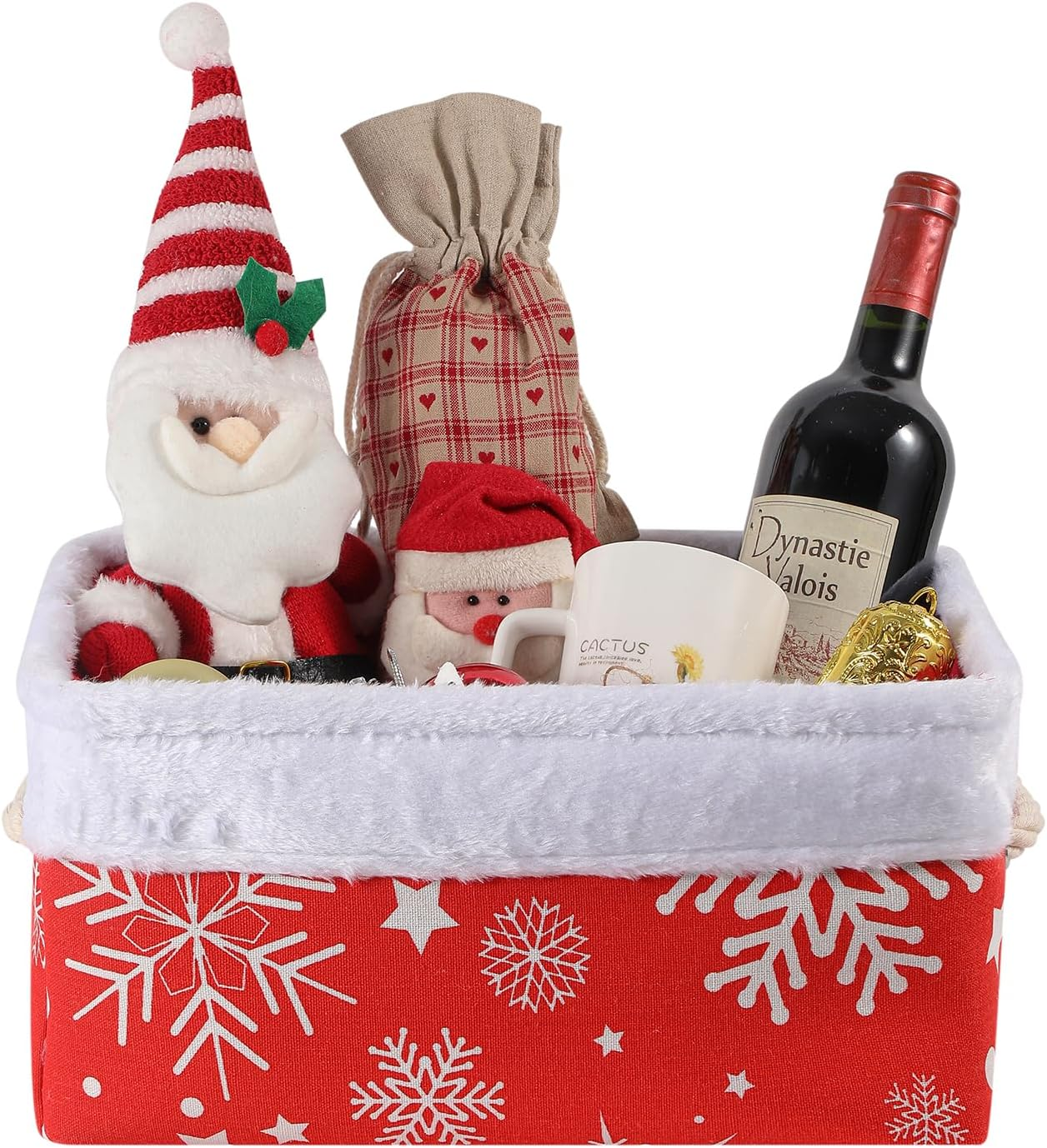 Inough Christmas Ornament Storage Box Holiday Decoration Organizer, Christmas Basket for Kids Large Gifts Baskets Empty with Handles Santa Sack with Drawstring (Medium, Snowflake) image number 1