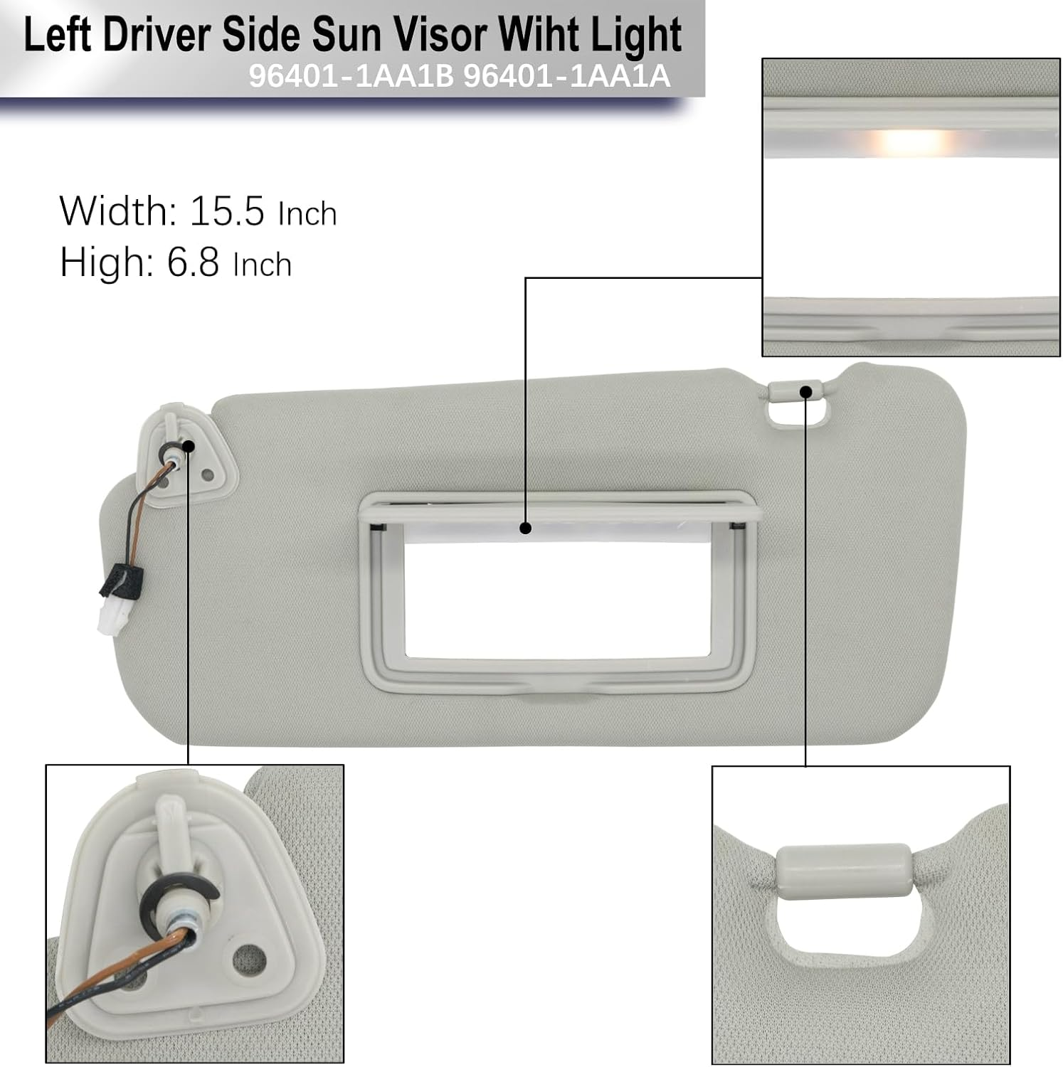 CRAZYPARTS Driver & Passenger Side Sun Visor Compatible with Nissan Murano 2009 2010 2011 2012 2013 2014 Sunshade Replacement # 96401-1AA1B 96400-1Aa1B(Gray) - Gray（Driver Side） image number 6