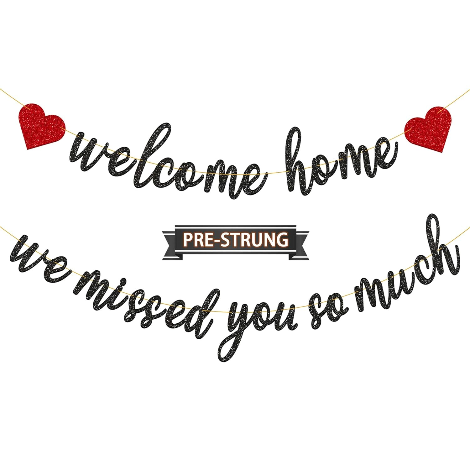 Gifloon Pre-Strung Welcome Home We Missed You so Much Banner for Military Army Returning, Homecoming Party Decorations, Black