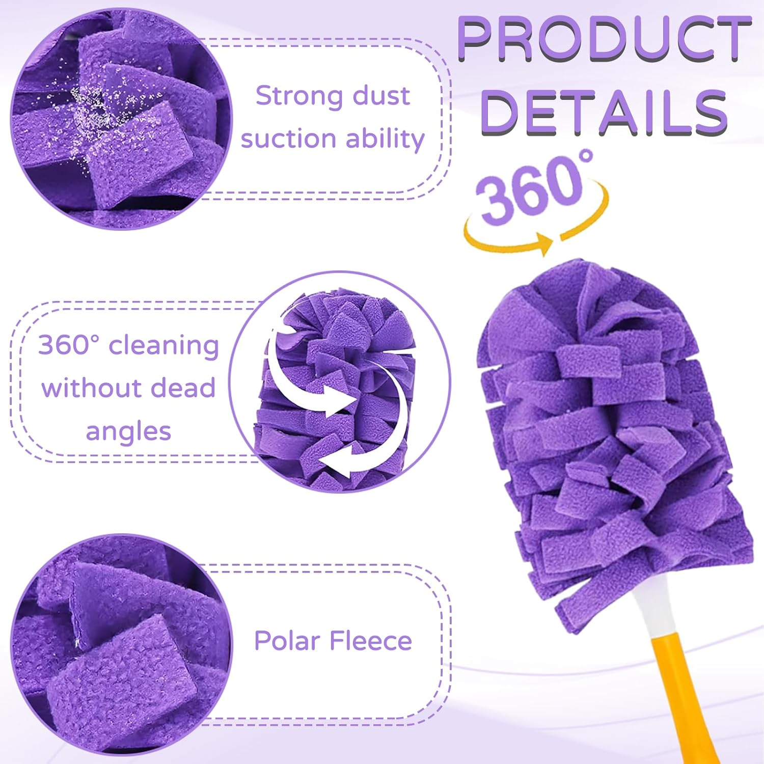 Pack of 5 Washable Duster Telescopic Long Extendable Duster, Dust Magnet, Duster, Telescopic Rod, for Cleaning Car, Computer, Air Conditioning, TV and Other image number 4