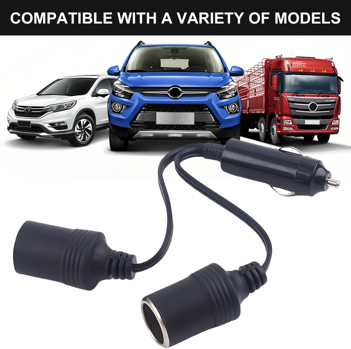 1 to 2 Car Cig Are Tte Lighter Splitter Adapter Power Charger Port, 12V/24V Plug Socket 2-Way Splitter Y Adapter, 15Cm Extension Cord with 15A Fuse image number 5