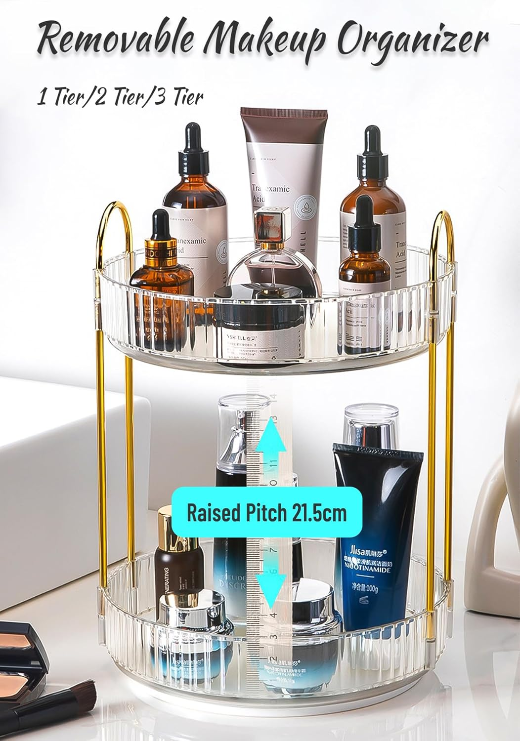 VNIMTI Skincare Organisers 360 Rotating, 3 Tier Makeup Organiser Countertop, Spinning Cosmetics Organiser Display Cases, Beauty Storage for Vanity, Countertop, Bathroom (Clear-3 Tier)