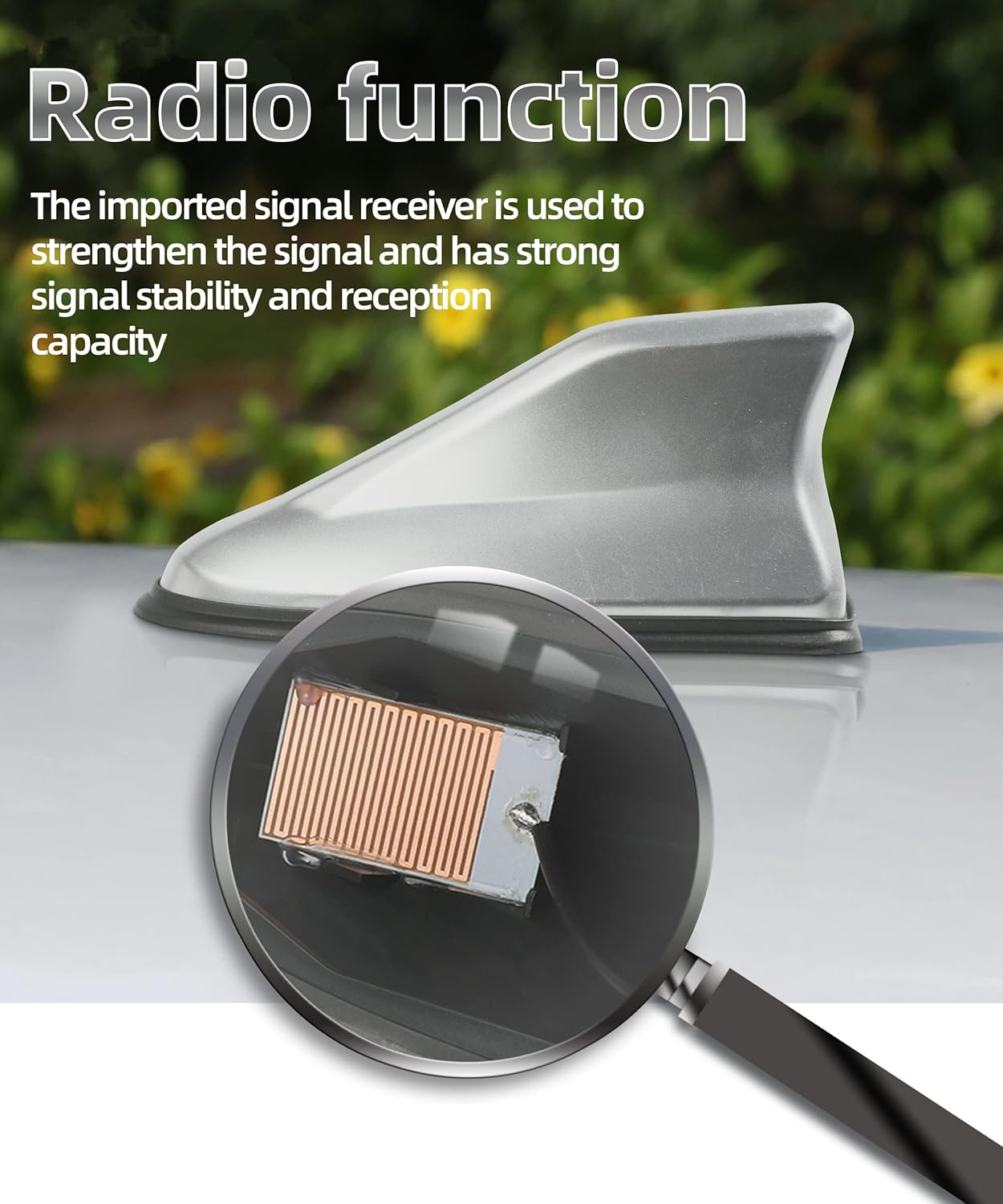 Car Shark Fin Antenna Cover,Universal Car Shark Fin Antenna AM/FM Radio Signal Roof Aerial,Car Decoration Antenna Cover with Adhesive Tape,Car Radio Base Replacement Accessories (Silver) - Black image number 6