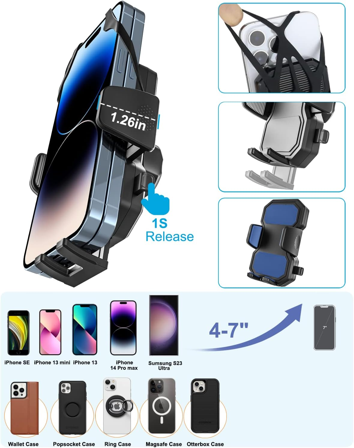 Gooseneck Stroller Phone Holder, Cell Phone Mount Pole Clamp for Baby Stroller, Shopping Cart, Wheelchair, One Hand Operation Phone Clip, for Iphone 16 15 Pro Max 14 13 12 11, Android, All Smartphones image number 3