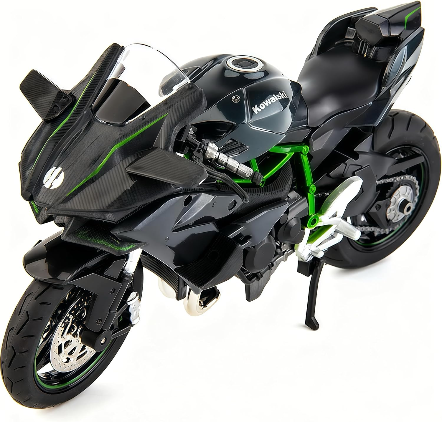 BDTCTK Compatible for 1:12 Kawasaki Ninja H2R Motorcycle Model, Diecast Model Motorcycle, Suspension and Free Roller, Toy Car, Motorcycle Collection, Gift Black image number 3