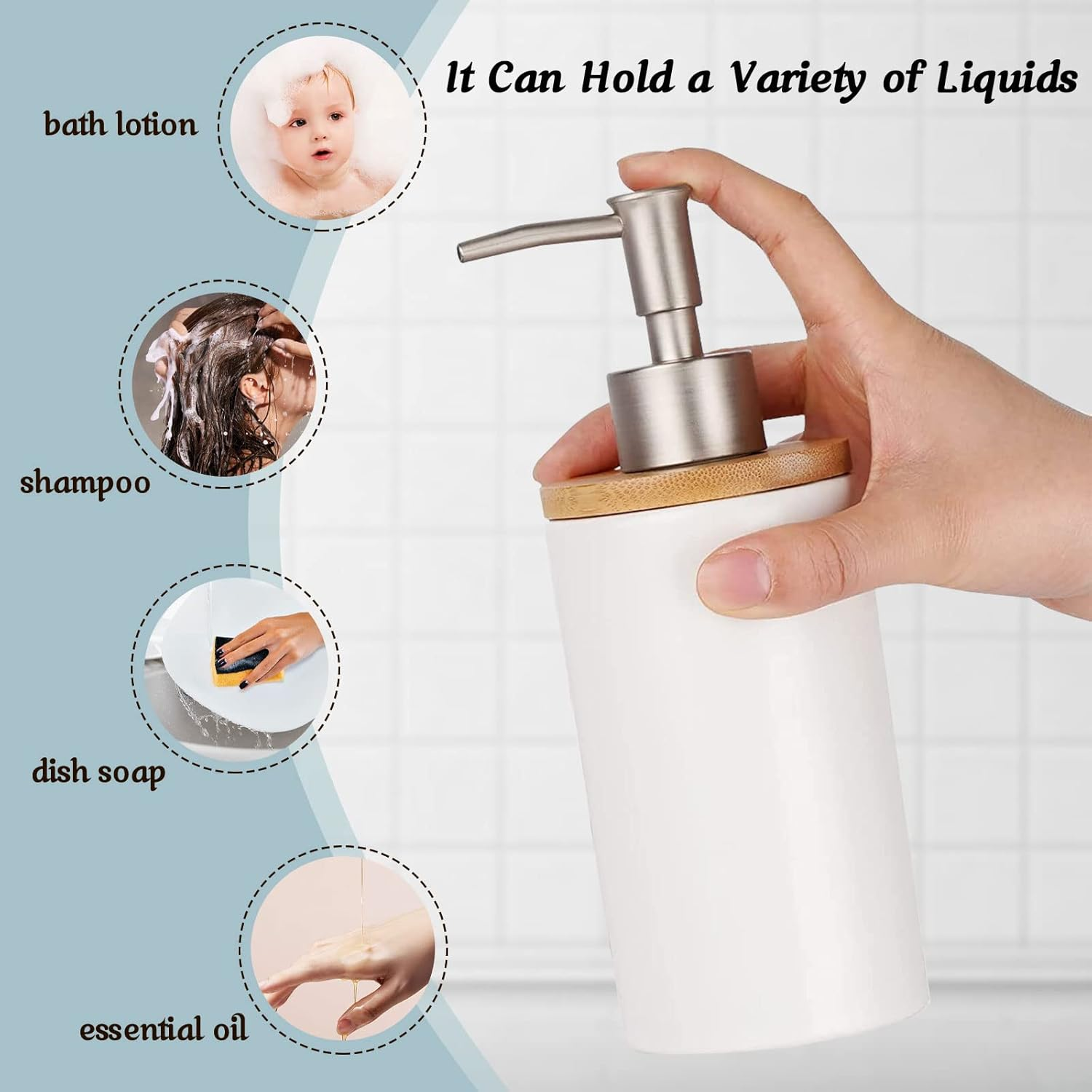 TOWEBOORY 2Pcs Bathroom Soap Dispensers, 13Oz Ceramic Hand Wash Dispenser, Empty Refillable Shampoo Bottles with Pump for Hand Soap, Dish Soap, Lotion (White) - White image number 1