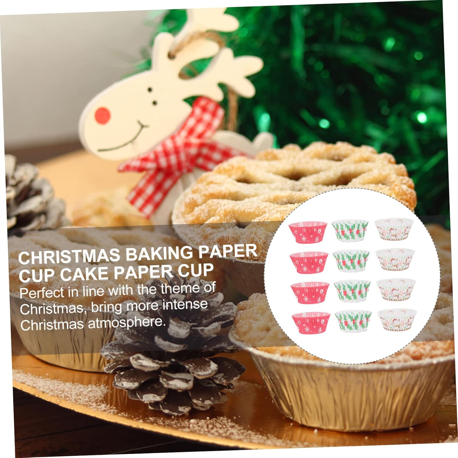 MAGICLULU 400Pcs Christmas Cake Paper Tray Baking Cups Snowman Xmas Leaf Snowflakes Cupcake Liner Paper Baking Liner Random Style image number 1