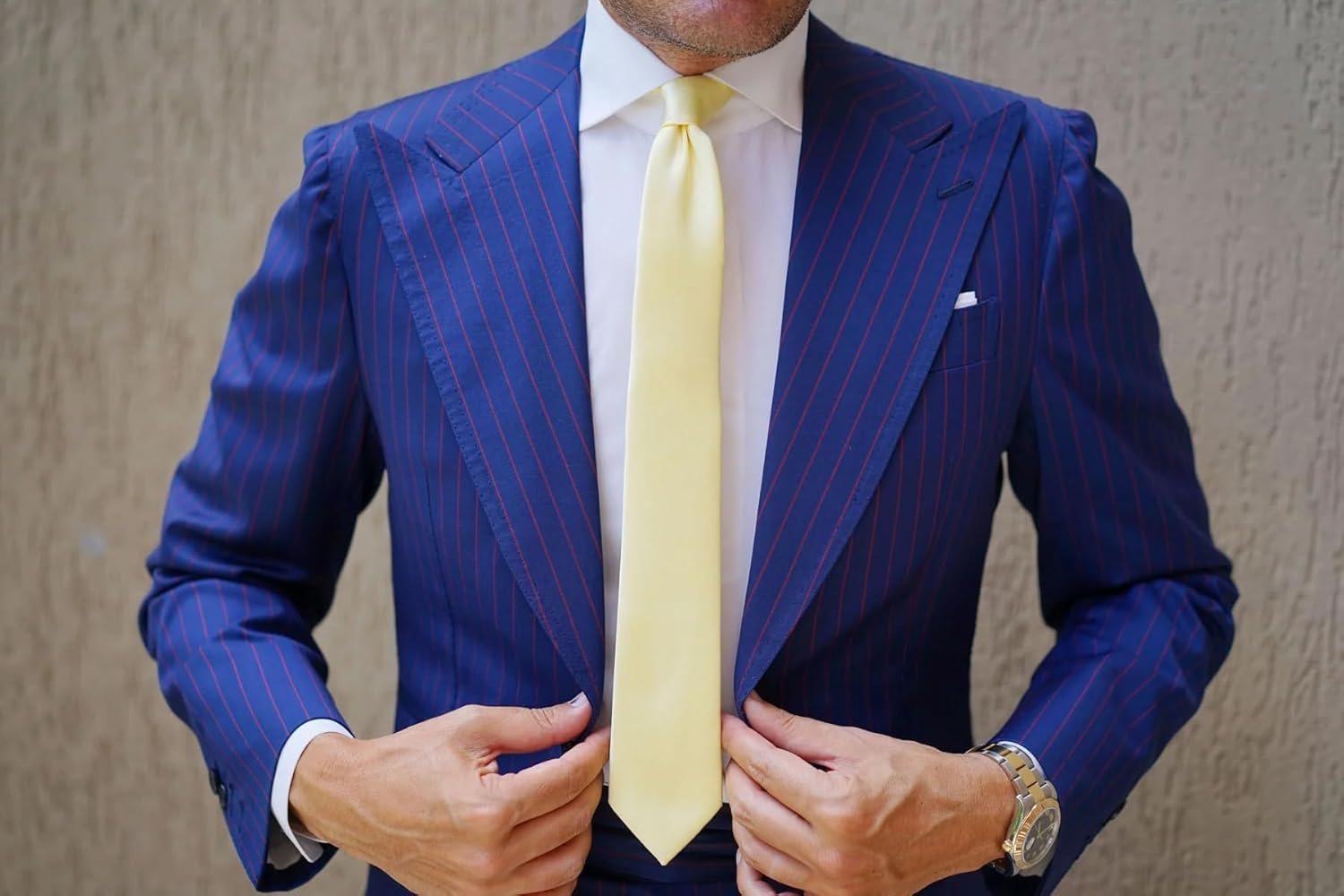 OTAA Light Yellow Satin Skinny Tie Casual Ties for Men - Perfect Neck Tie for Groomsmen Wedding Ties or Formal Occasions - Ideal Gifts for Him image number 2