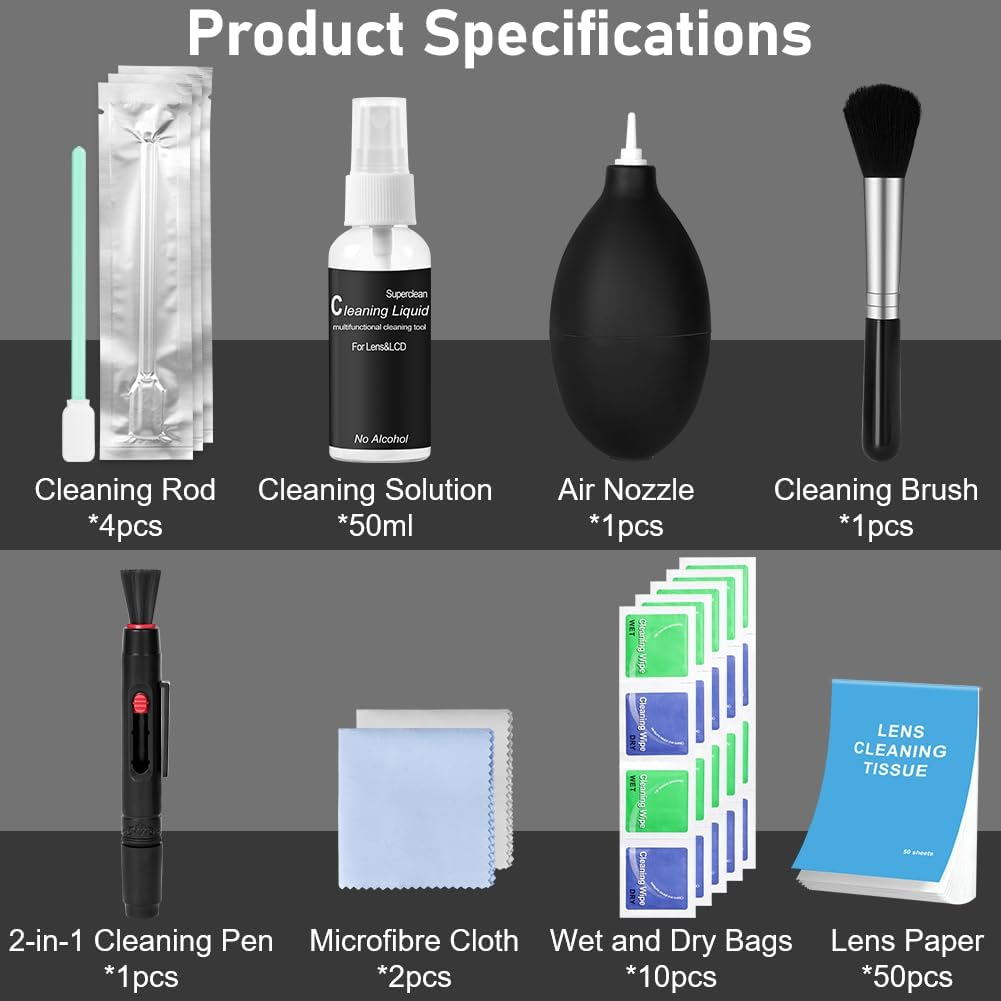 AYESY Professional Camera Cleaning Kit,Dslr Camera Cleaning Accessories with Storage Box,Rocket Air Blower,Lens Cleaning Pen,Microfiber Cloths,Lens Brush,Cleaner image number 1